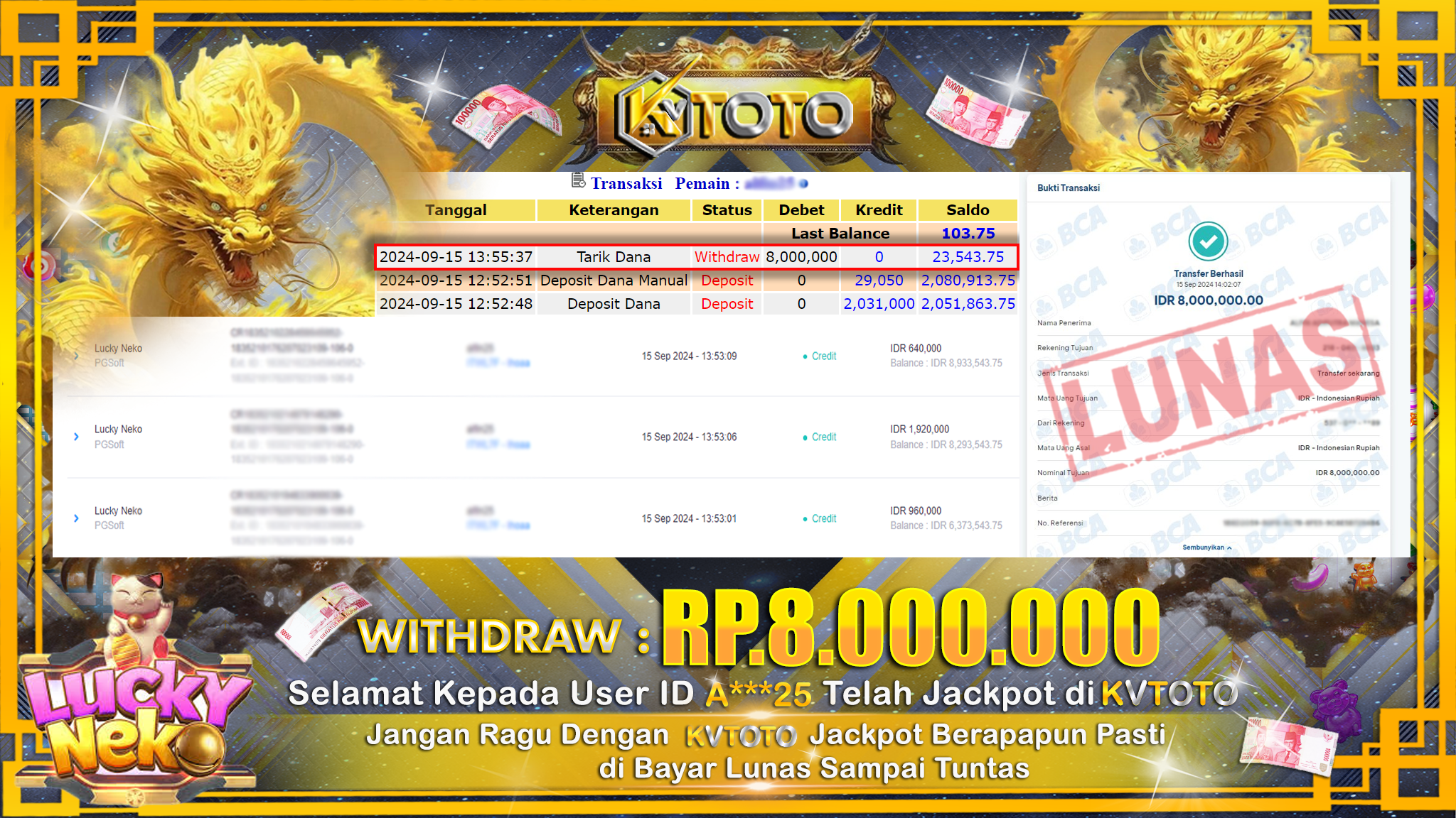 ✨ JACKPOT Di SLOT LUCKY NEKO ✨