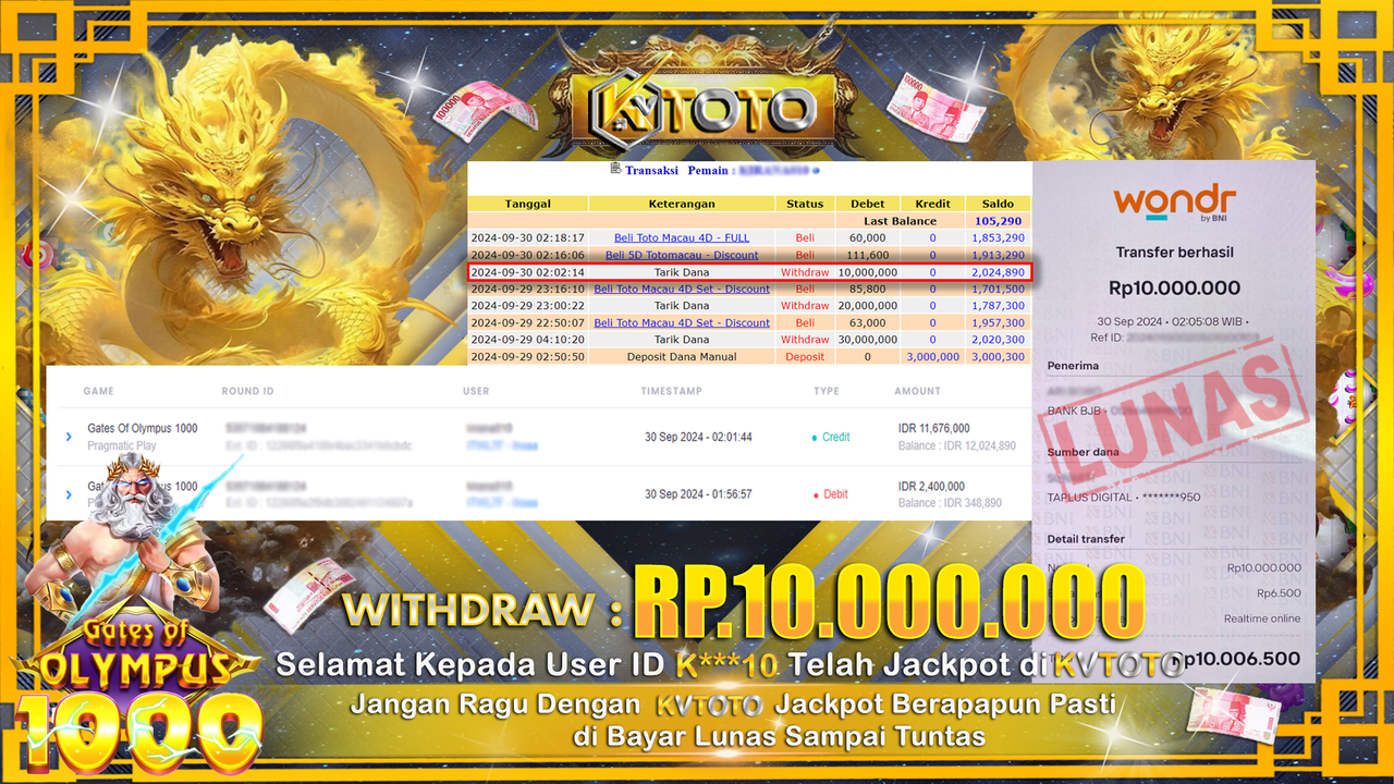 ✨ JACKPOT Di SLOT GATES OF OLYMPUS 1000 ✨