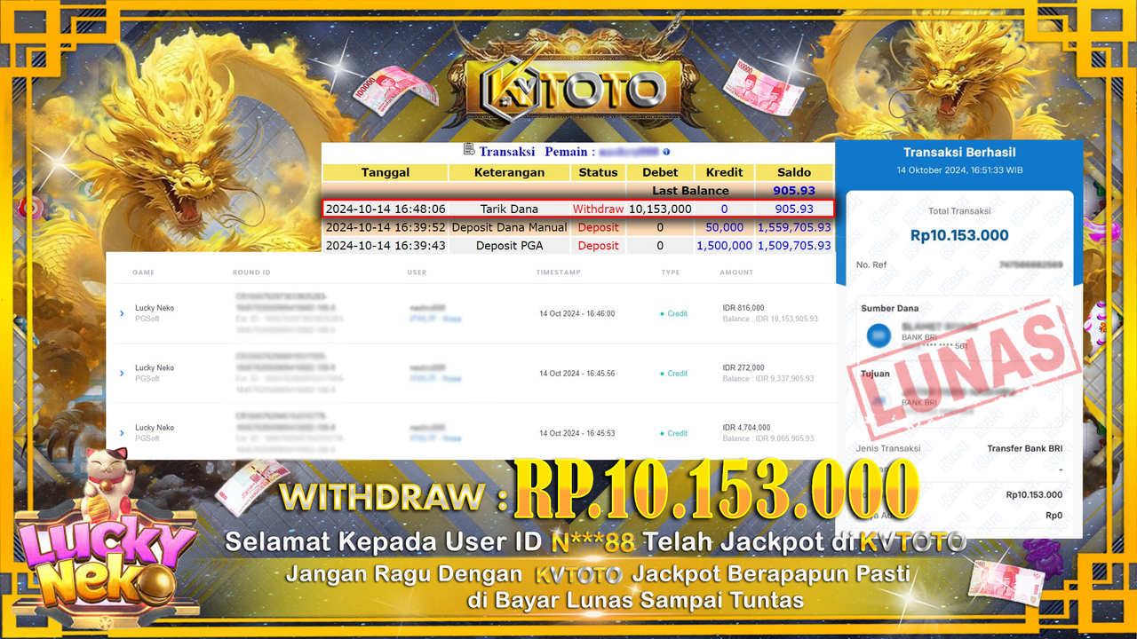 ✨ JACKPOT Di SLOT LUCKY NEKO ✨