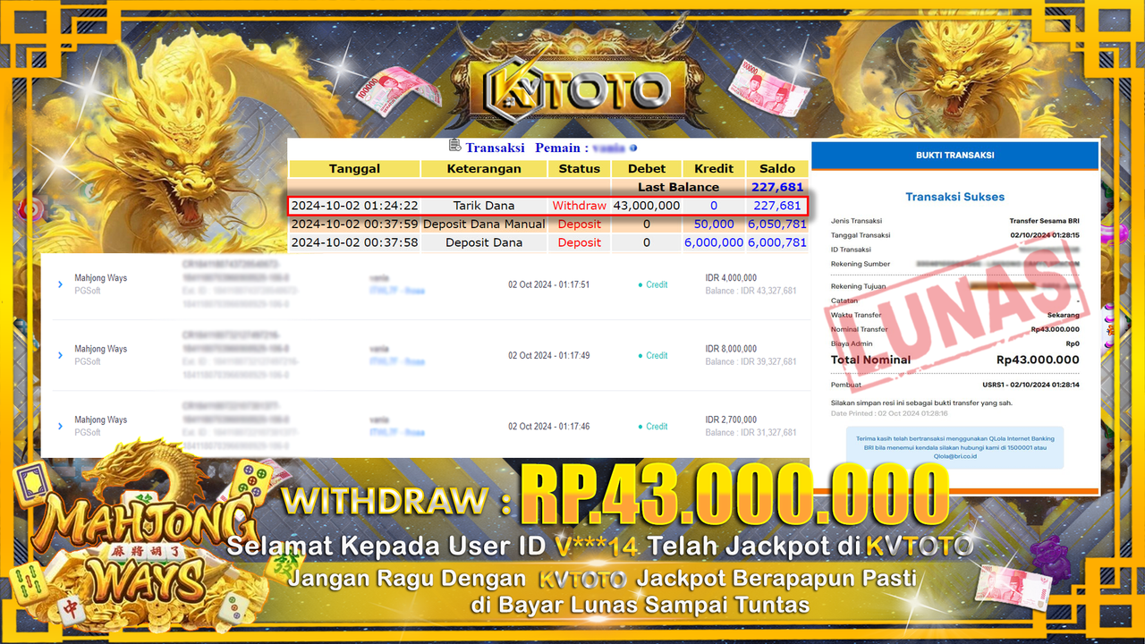 ✨ JACKPOT Di SLOT MAHJONG WAYS  ✨