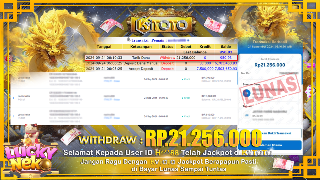 ✨ JACKPOT Di SLOT LUCKY NEKO ✨