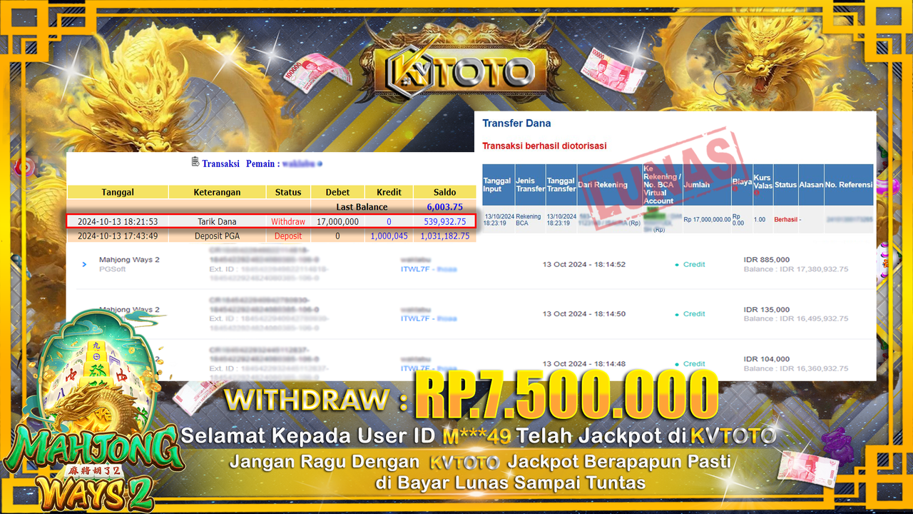 ✨ JACKPOT Di SLOT MAHJONG WAYS 2 ✨