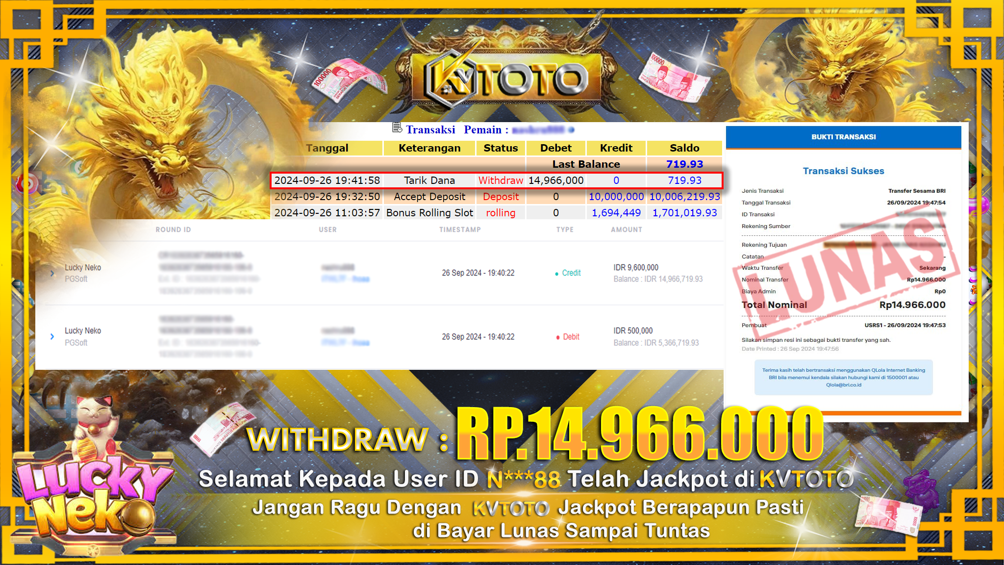 ✨ JACKPOT Di SLOT LUCKY NEKO ✨