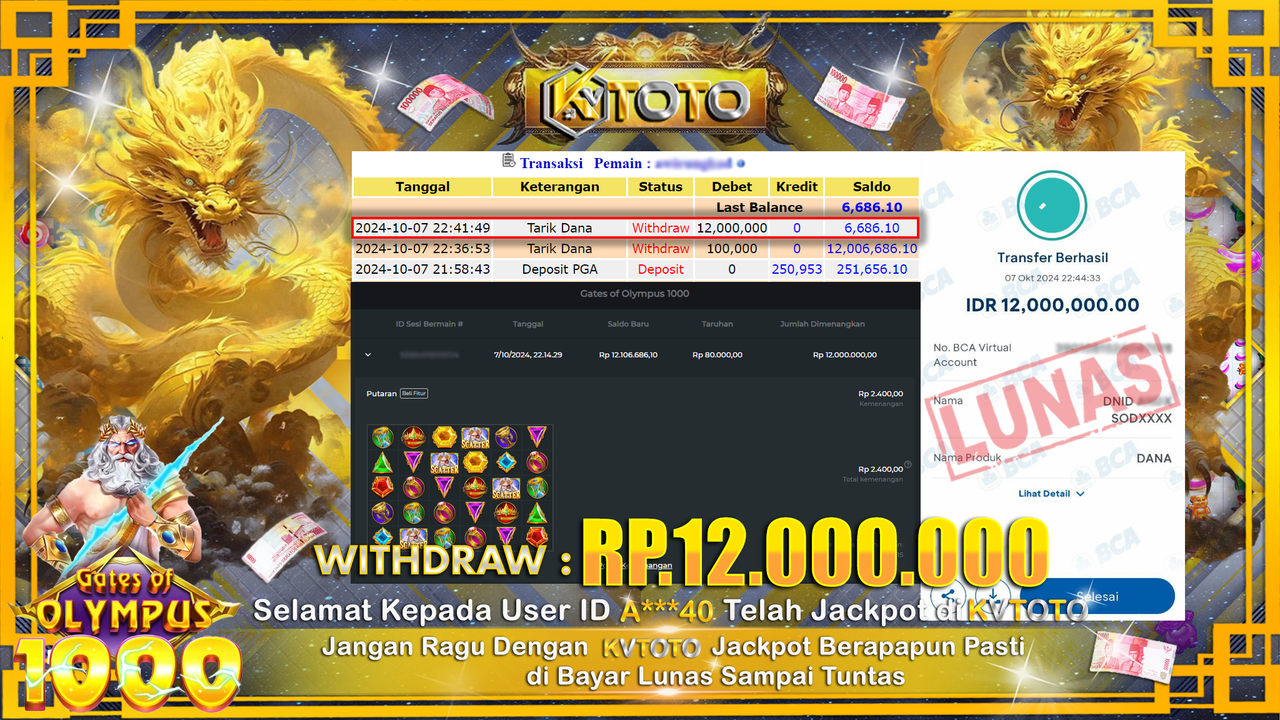 ✨ JACKPOT Di SLOT GATES OF OLYMPUS 1000 ✨