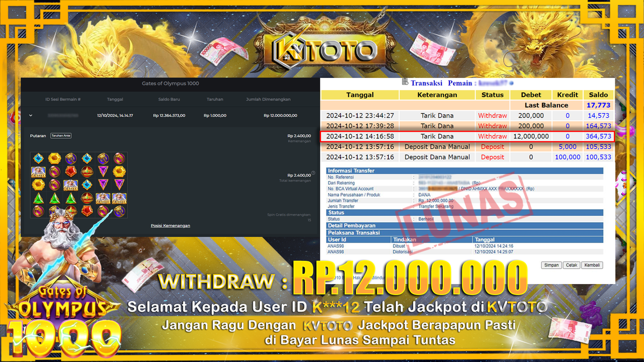 ✨ JACKPOT Di SLOT GATES OF OLYMPUS 1000 ✨