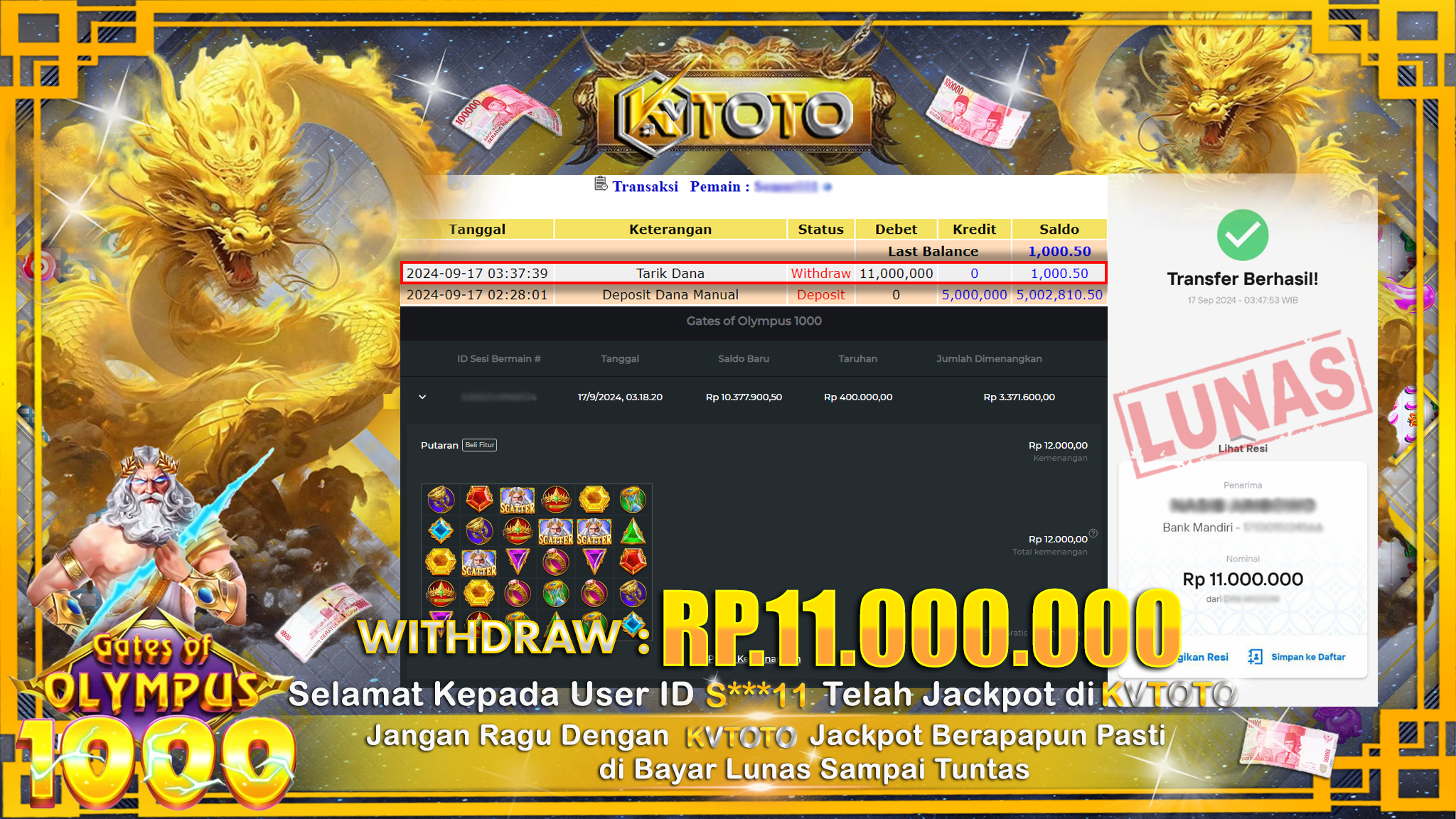✨ JACKPOT Di SLOT GATES OF OLYMPUS 1000 ✨
