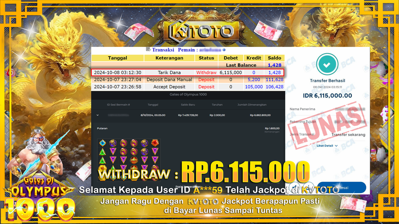 ✨ JACKPOT Di SLOT GATES OF OLYMPUS 1000 ✨