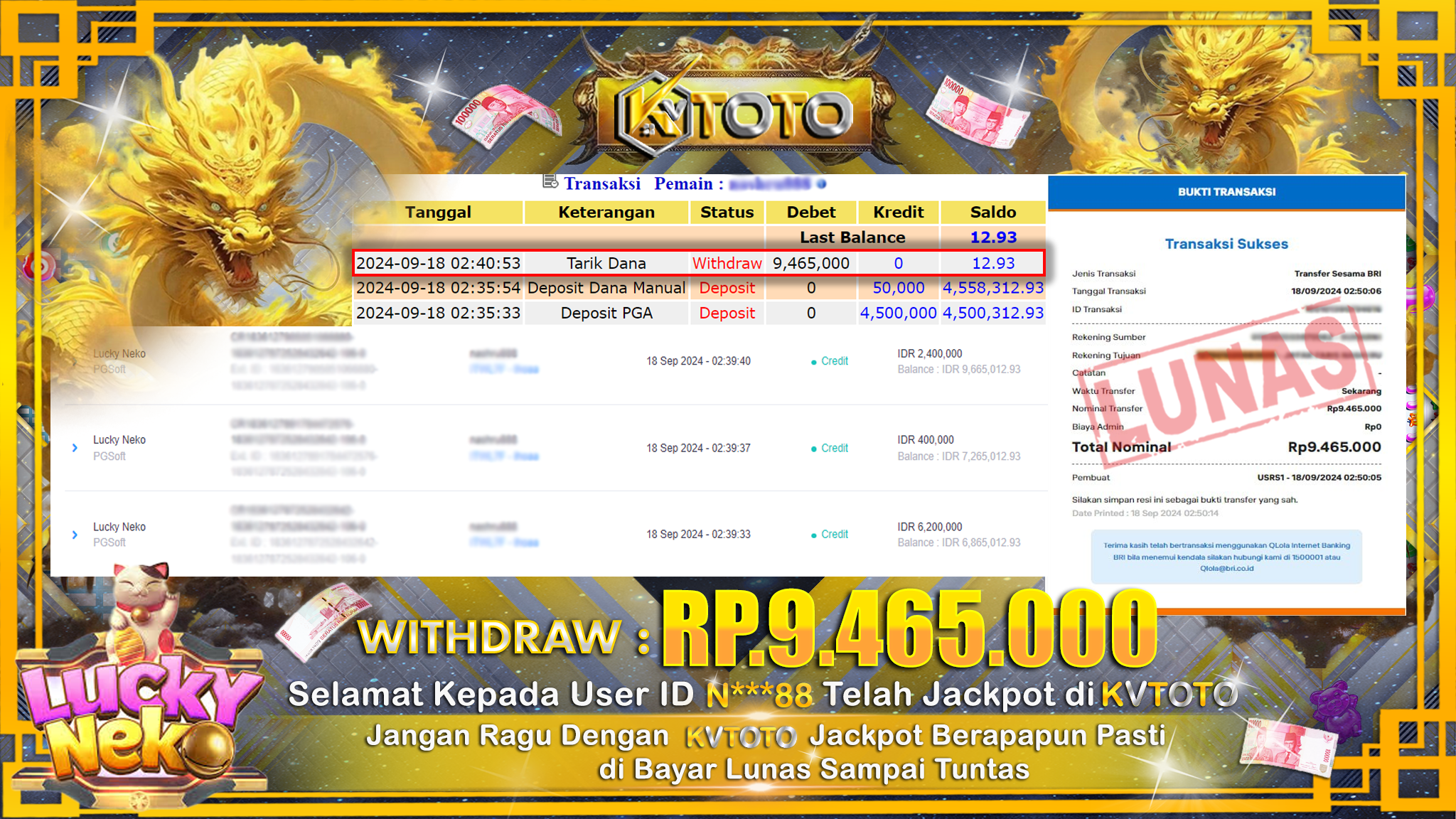 ✨ JACKPOT Di SLOT LUCKY NEKO ✨