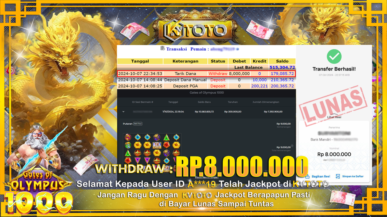 ✨ JACKPOT Di SLOT GATES OF OLYMPUS 1000 ✨