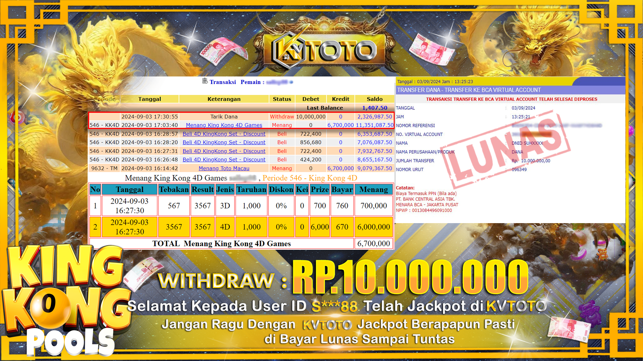 ✨ JACKPOT Di KING KONG POOLS   ✨