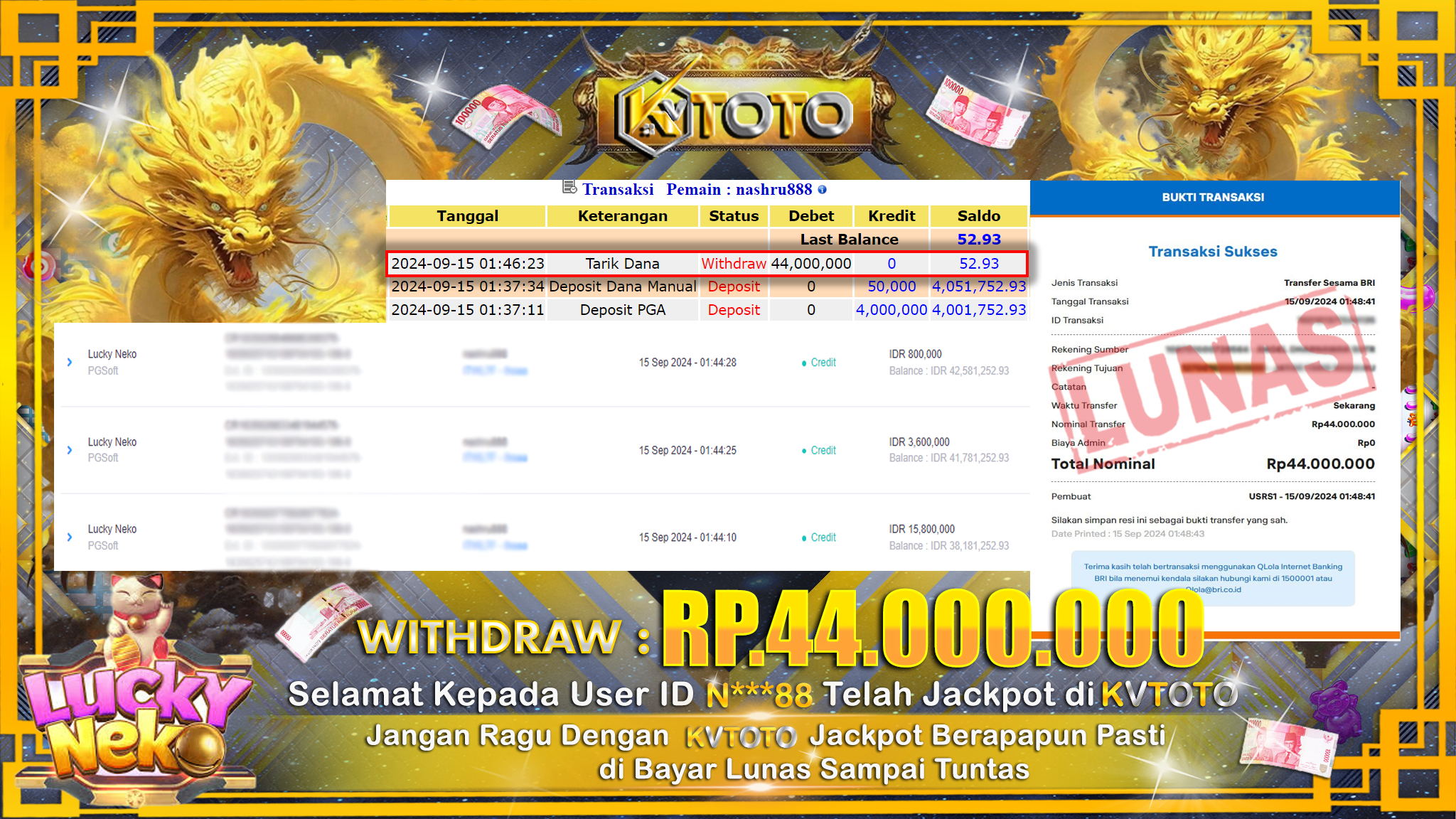 ✨ JACKPOT Di SLOT LUCKY NEKO ✨