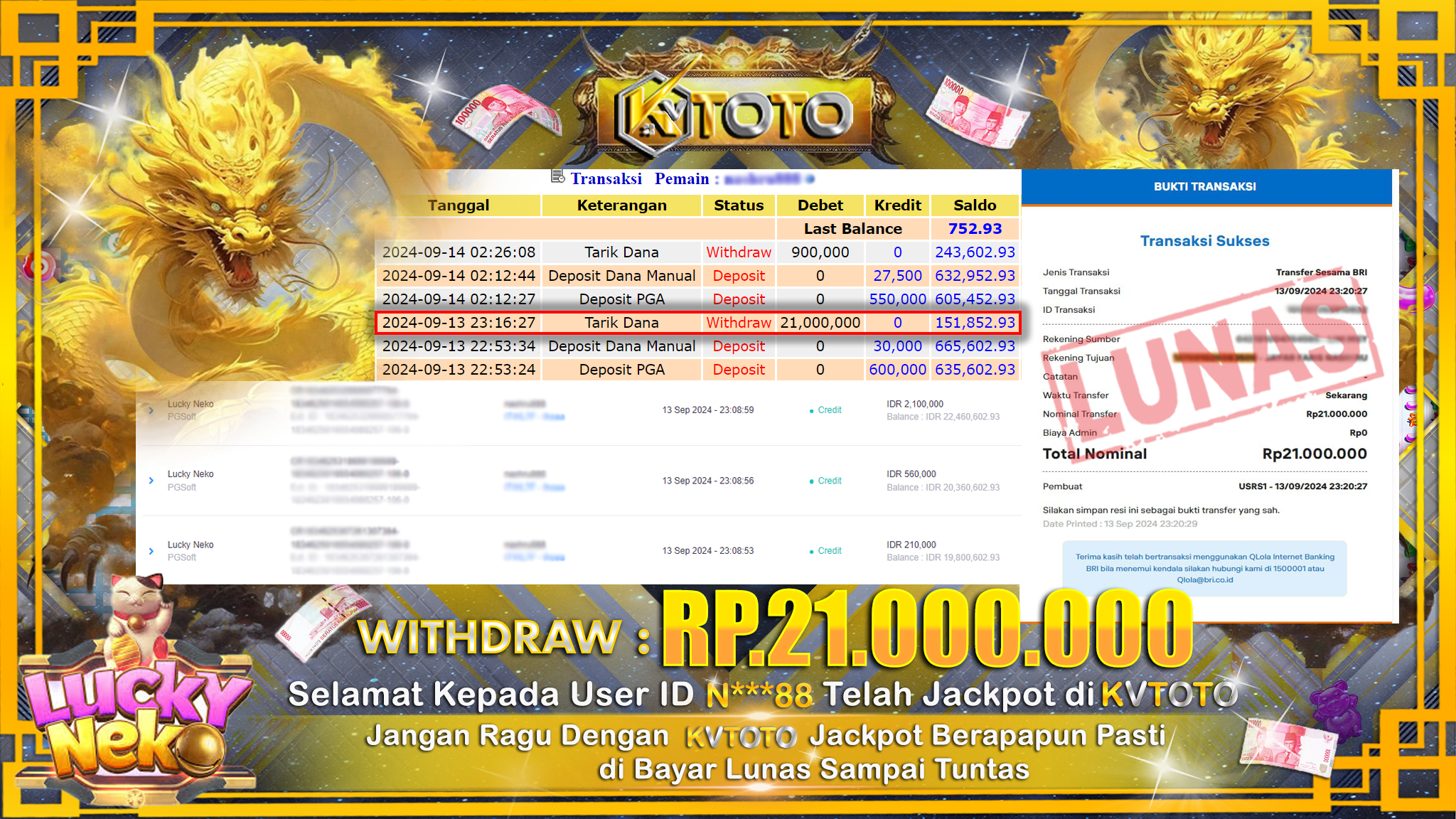 ✨ JACKPOT Di SLOT LUCKY NEKO ✨