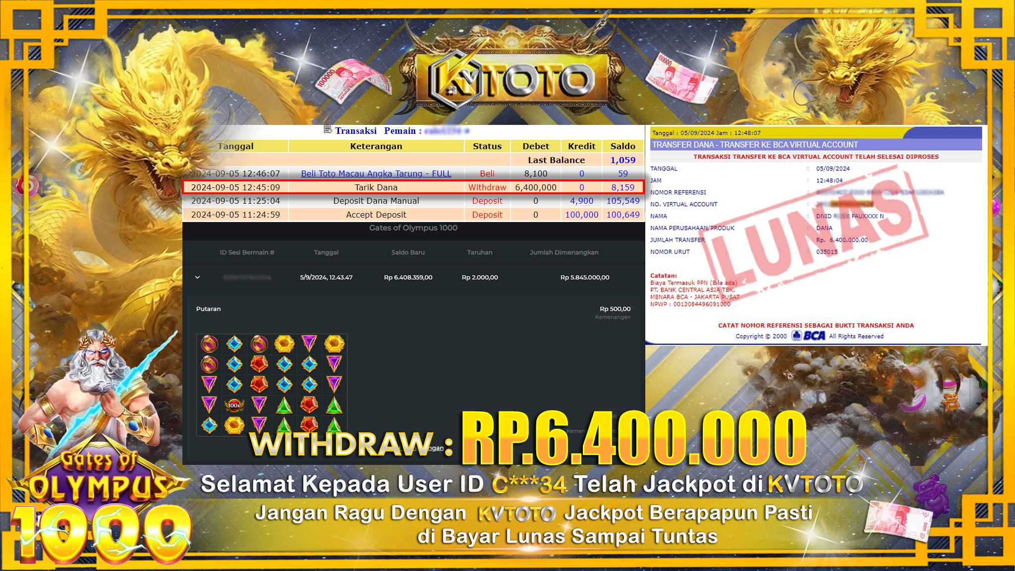 ✨ JACKPOT Di SLOT GATES OF OLYMPUS 1000 ✨