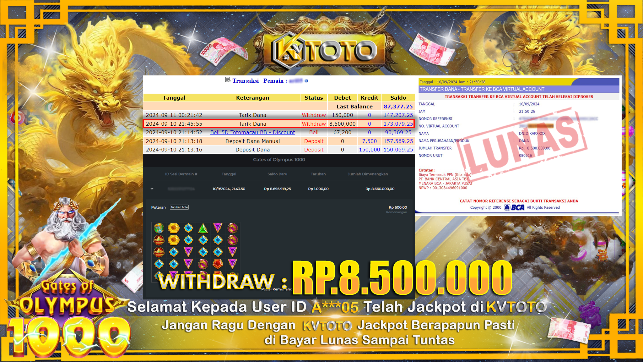 ✨ JACKPOT Di SLOT GATES OF OLYMPUS 1000 ✨
