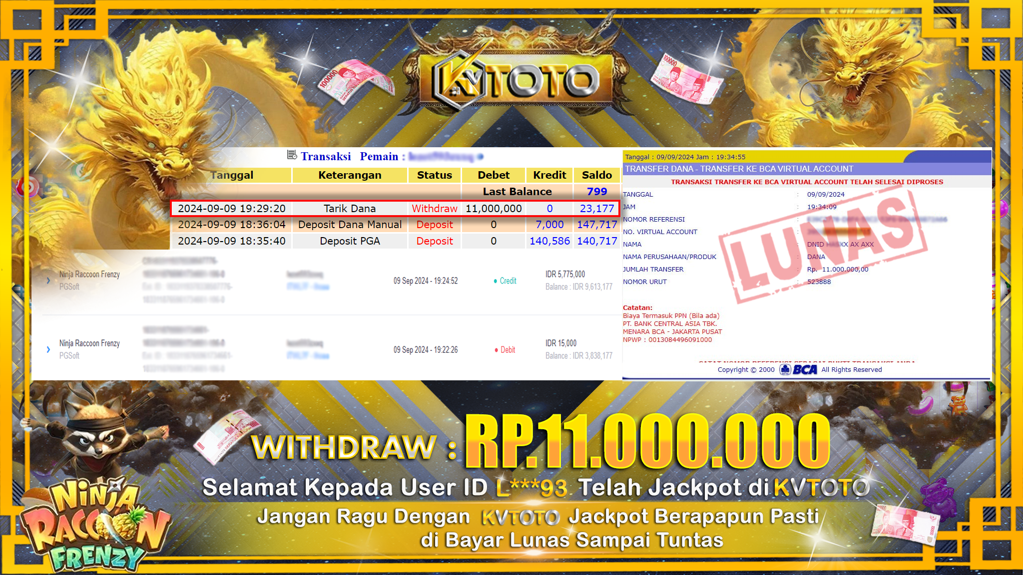 ✨ JACKPOT Di SLOT NINJA RACOON FRENZY ✨