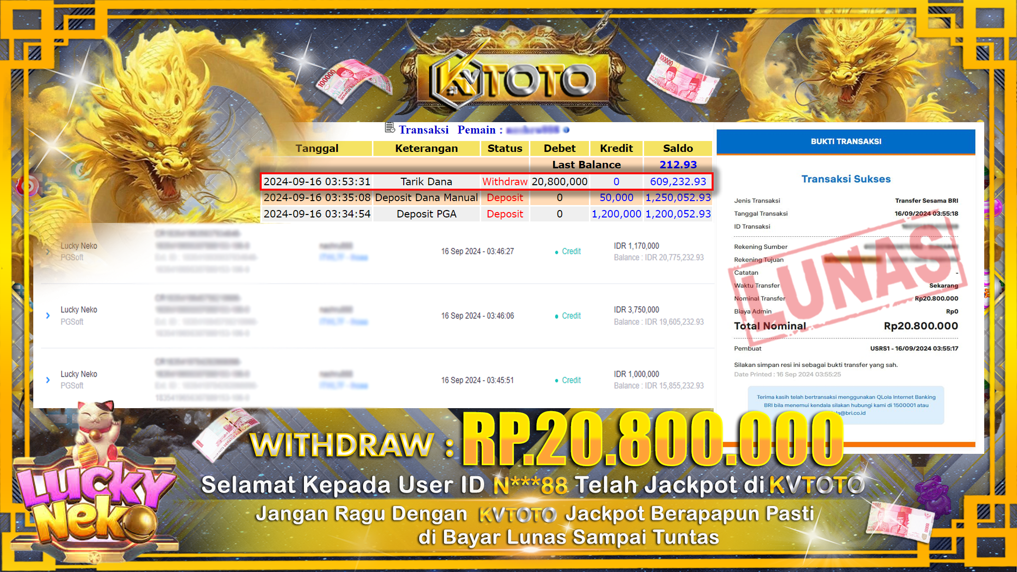 ✨ JACKPOT Di SLOT LUCKY NEKO ✨