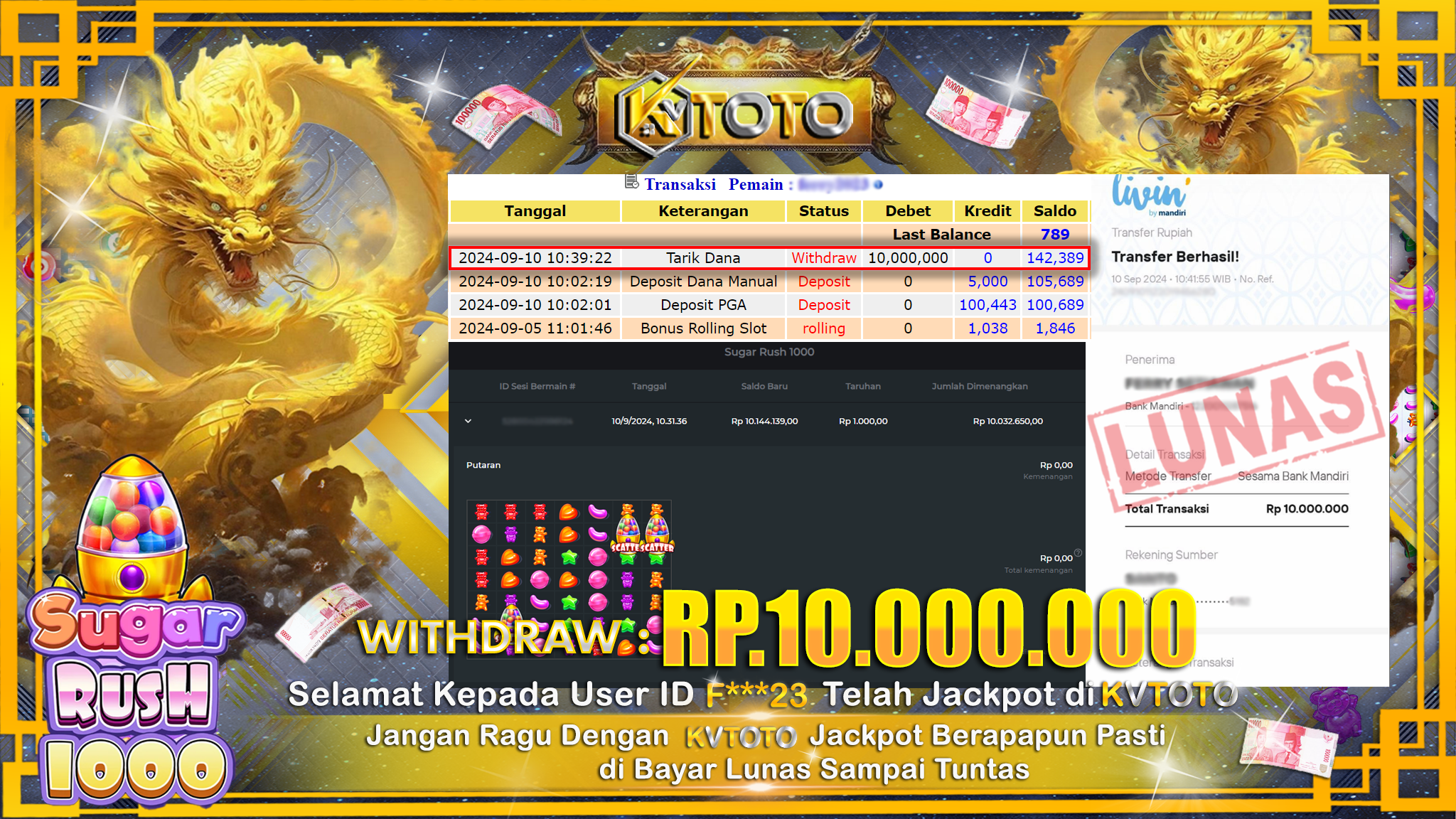 ✨ JACKPOT Di SLOT SUGAR RUSH 1000 ✨