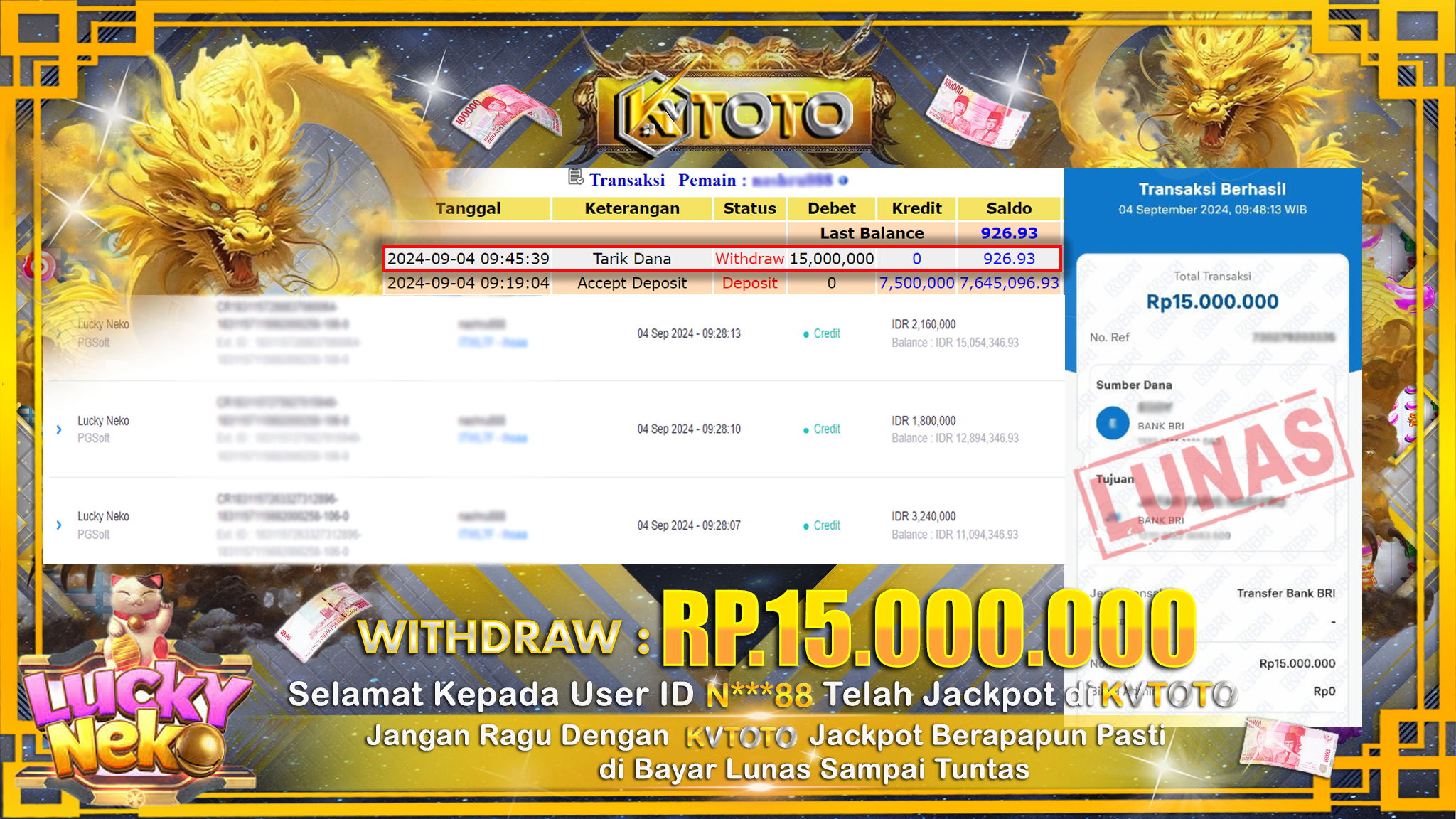 ✨ JACKPOT Di SLOT LUCKY NEKO ✨