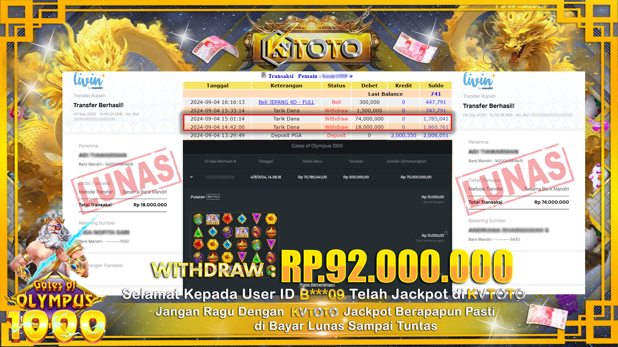 ✨ JACKPOT Di SLOT GATES OF OLYMPUS 1000 ✨