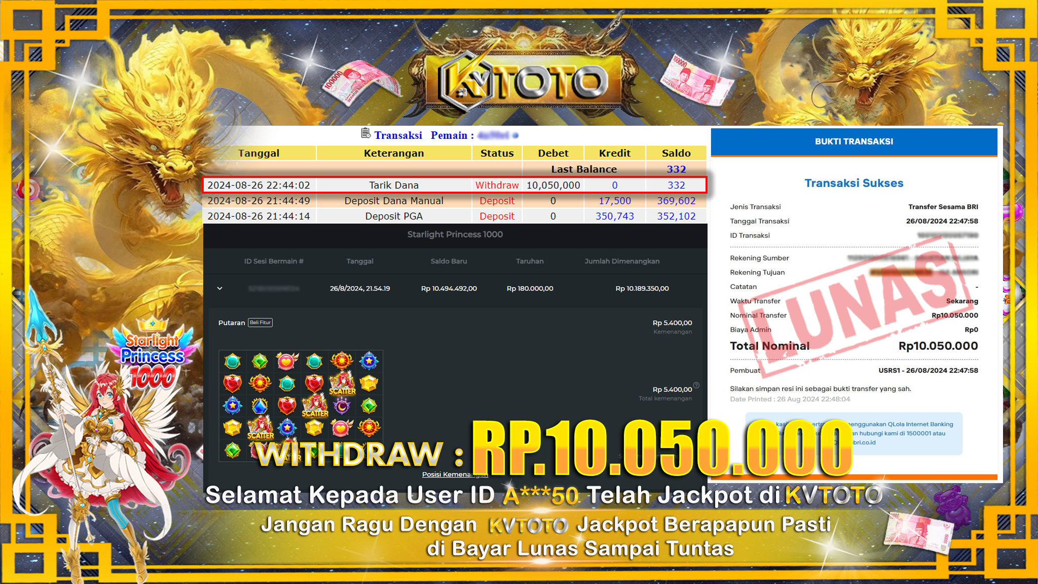 ✨ JACKPOT Di SLOT STARLIGHT PRINCESS 1000 ✨