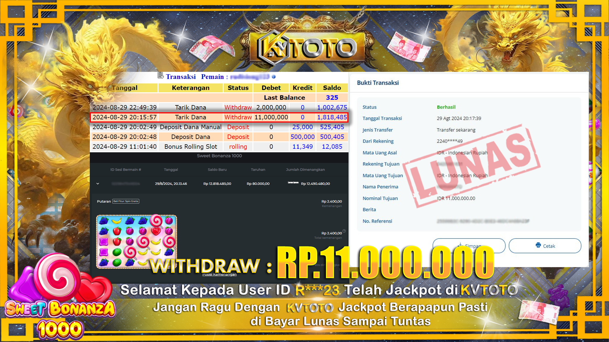 ✨ JACKPOT Di SLOT SWEET BONANZA 1000 ✨