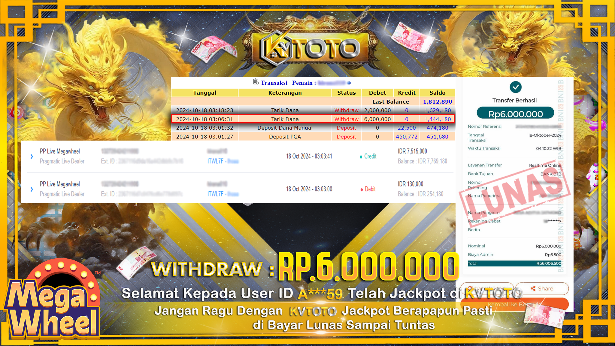 ✨ JACKPOT Di SLOT MEGA WHEEL  ✨