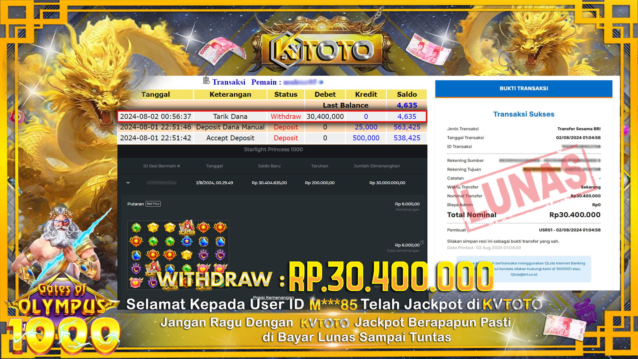 ✨ JACKPOT DI SLOT GATES OF OLYMPUS 1000 ✨