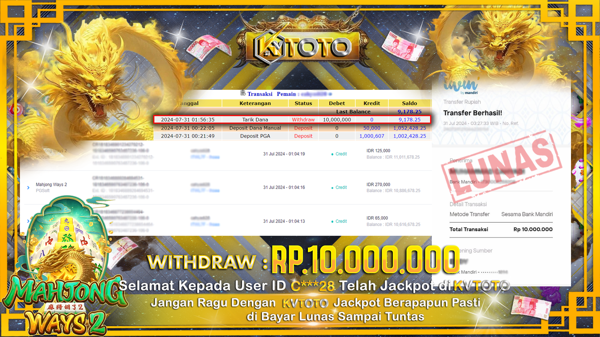 ✨ JACKPOT DI  SLOT MAHJONG WAYS 2  ✨