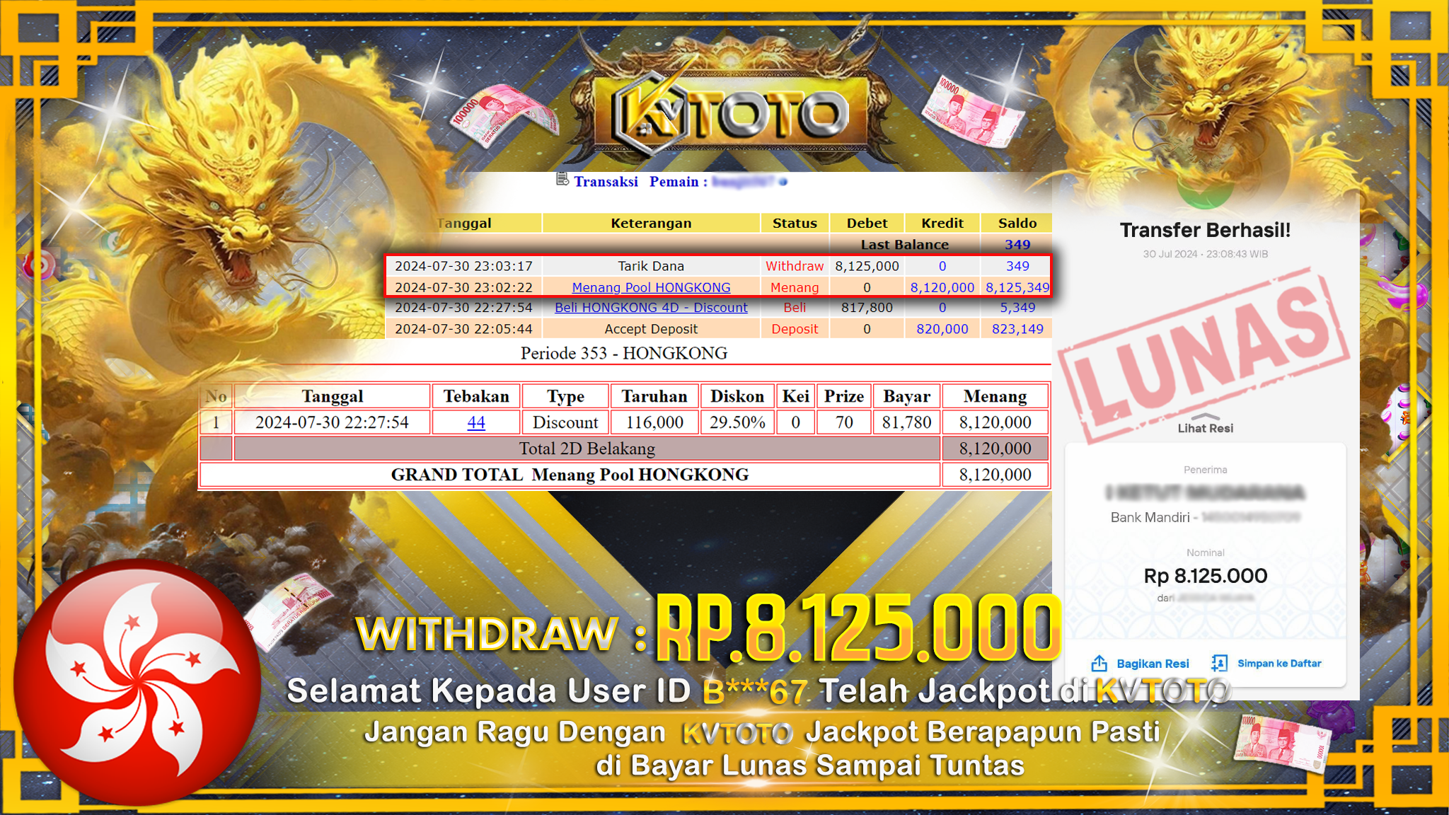 ✨ JACKPOT DI  POOL HONGKONG  ✨