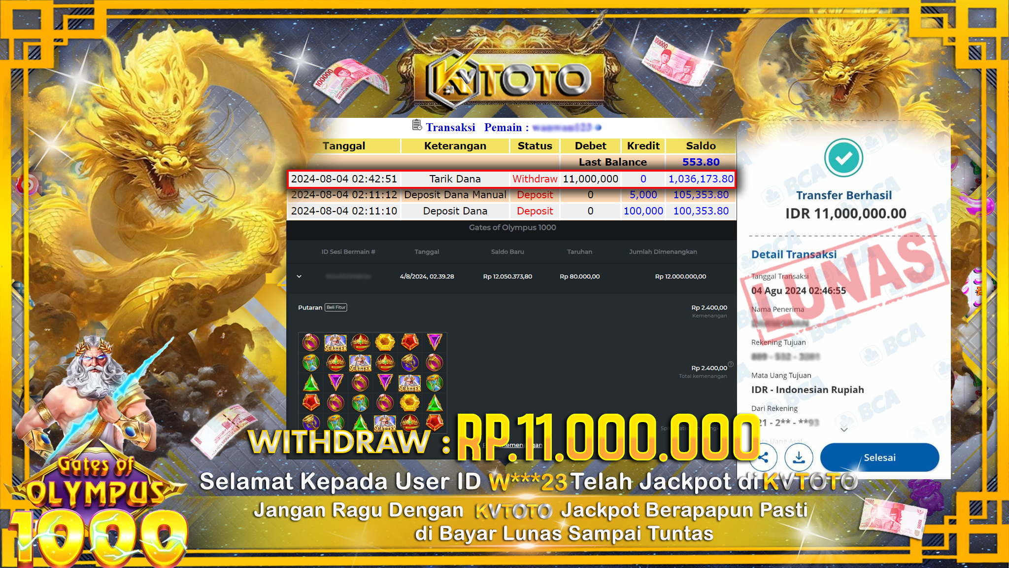 ✨ JACKPOT Di SLOT GATES OF OLYMPUS 1000 ✨