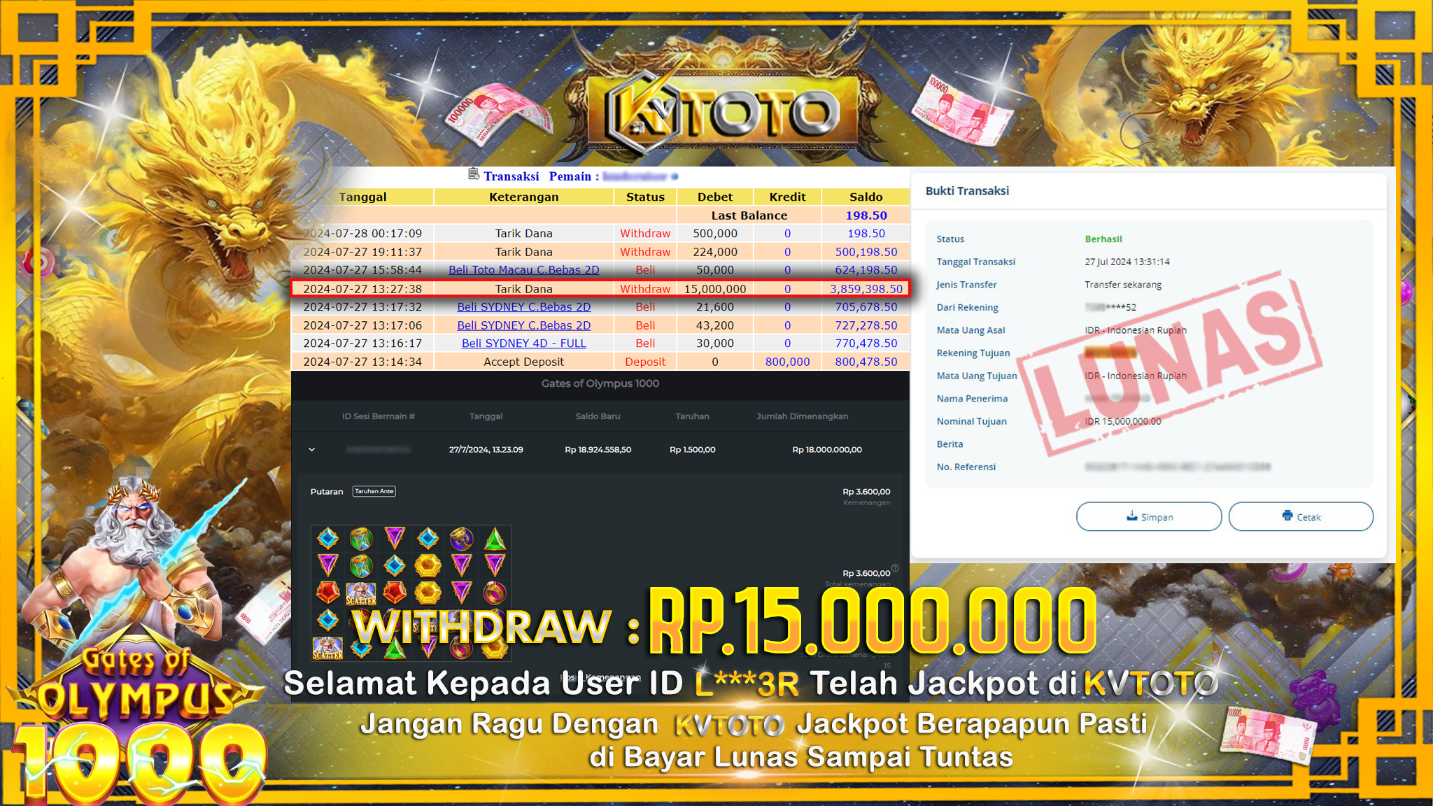 ✨ JACKPOT DI SLOT GATES OF OLYMPUS 1000 ✨