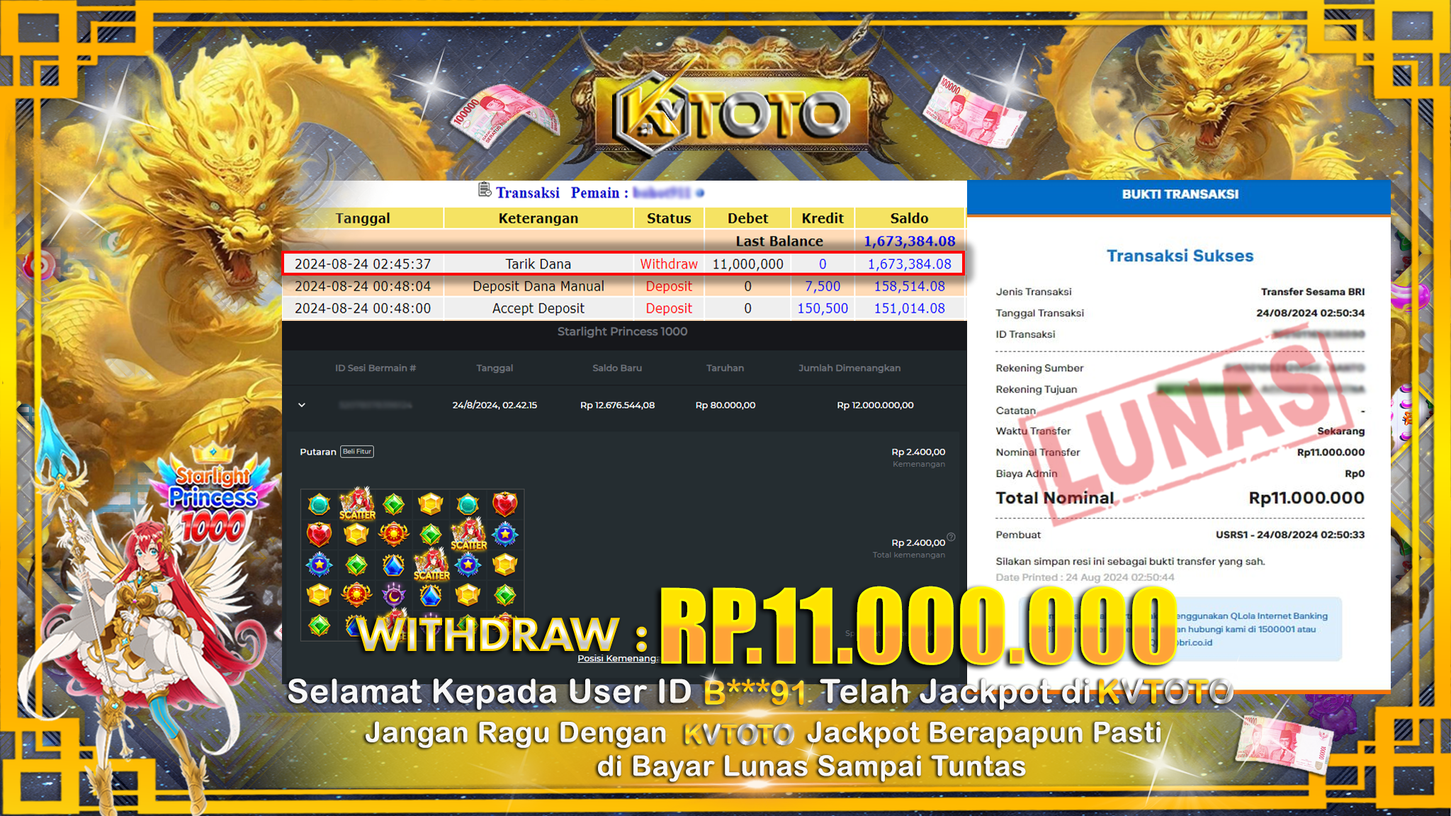 ✨ JACKPOT Di SLOT STARLIGHT PRINCESS 1000 ✨