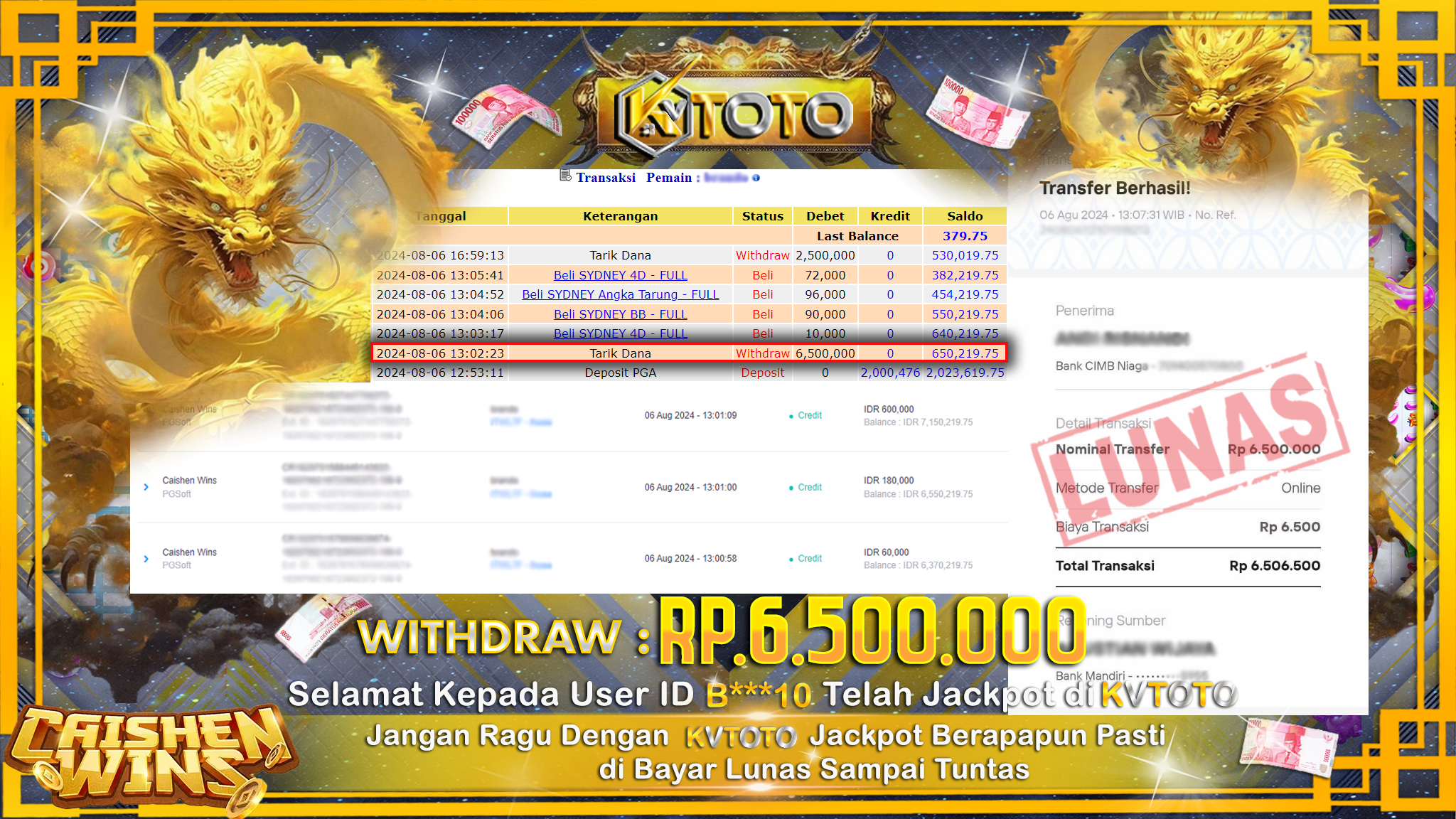 ✨ JACKPOT Di  SLOT CAISHEN WINS  ✨