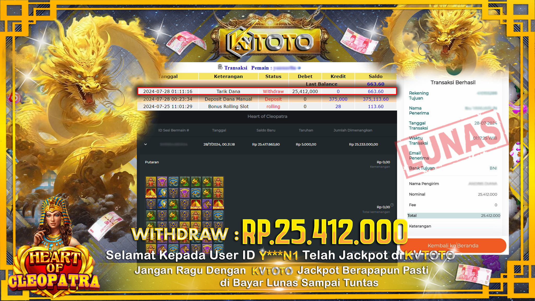 ✨ JACKPOT DI SLOT HEART OF CLEOPATRA ✨