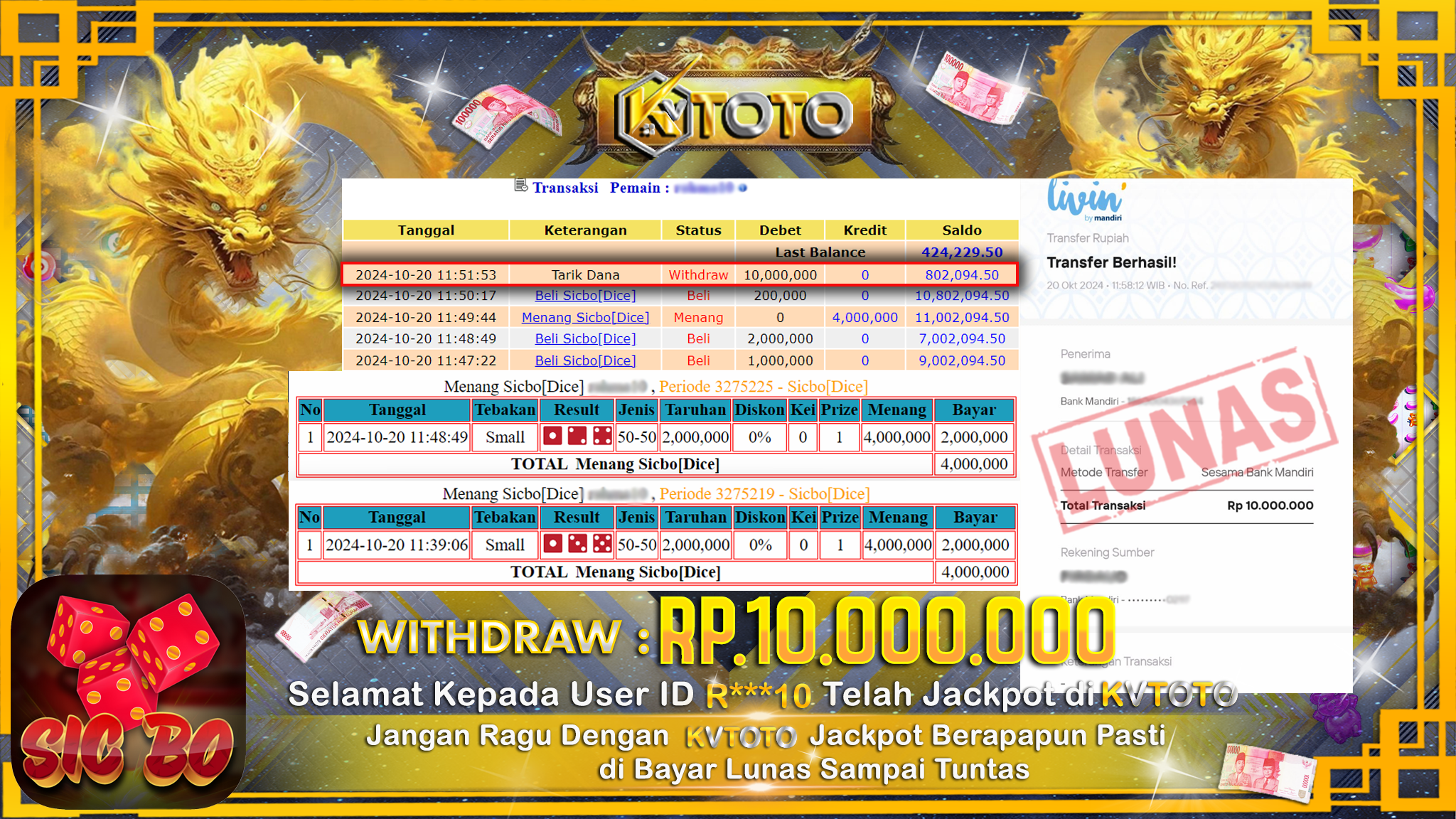 ✨ JACKPOT Di SICBO ✨