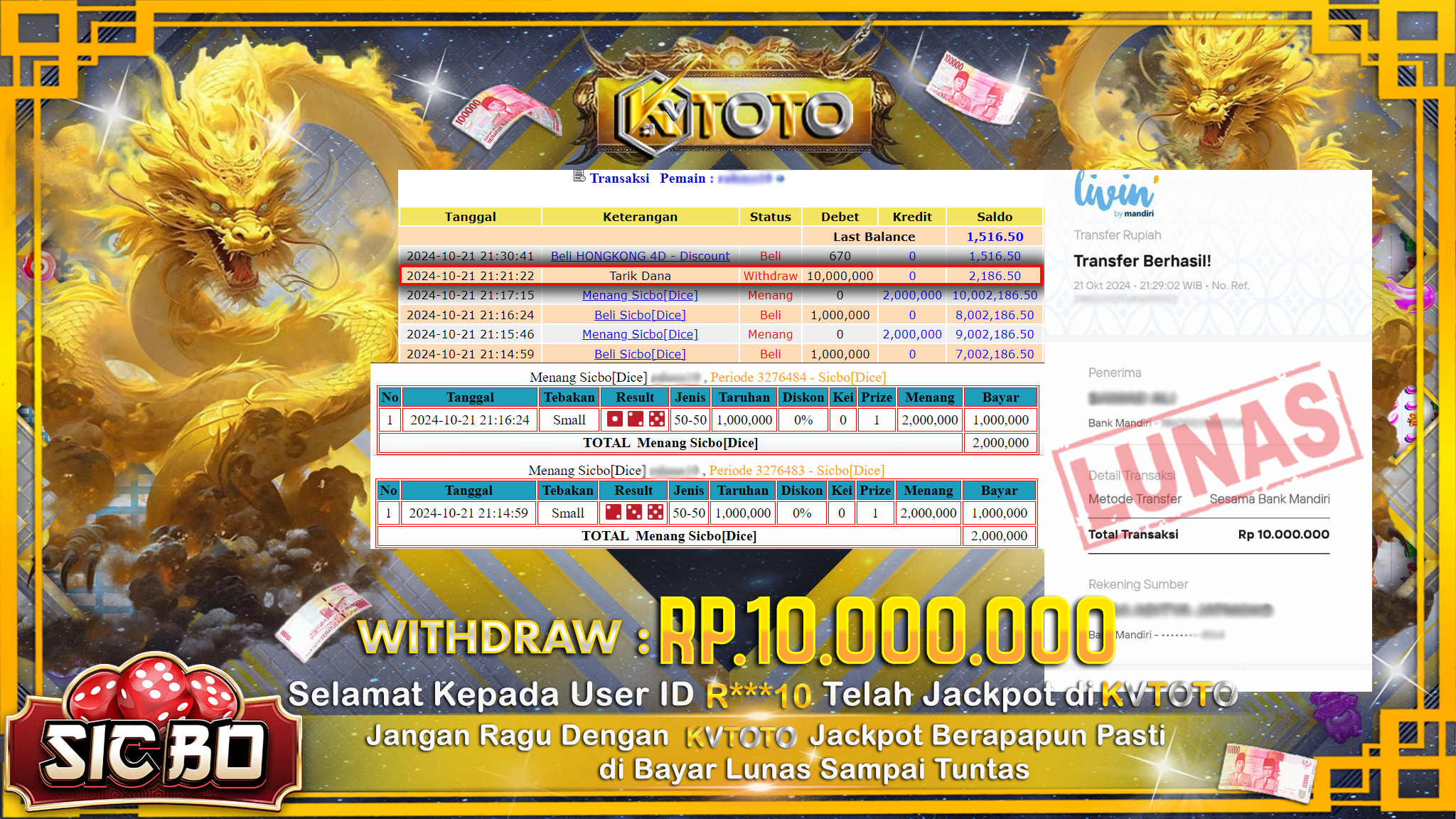 ✨ JACKPOT Di SICBO ✨