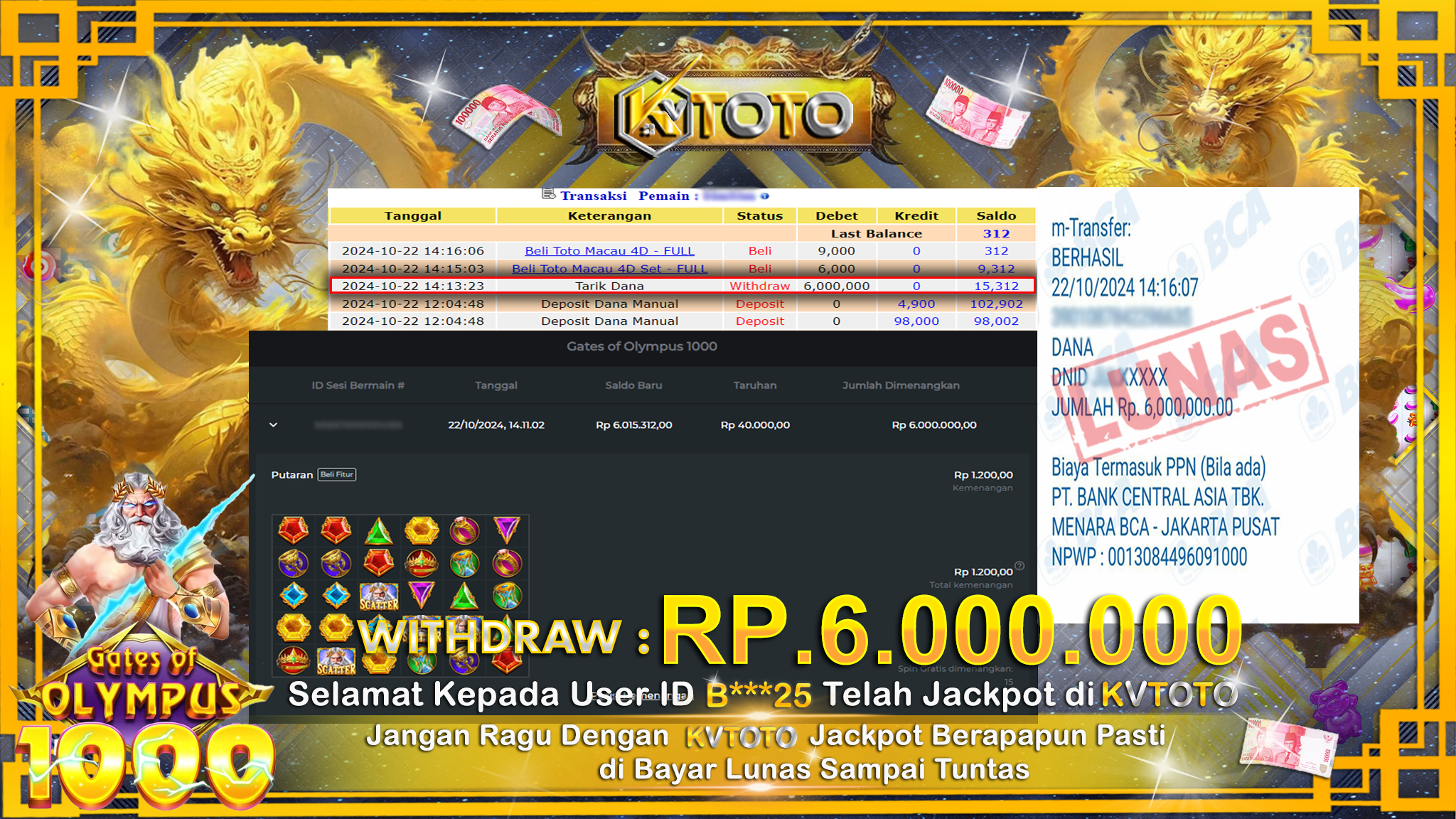 ✨ JACKPOT Di SLOT GATES OF OLYMPUS 1000 ✨