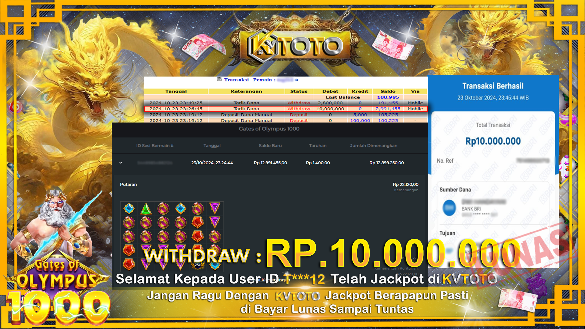 ✨ JACKPOT Di SLOT GATES OF OLYMPUS 1000 ✨