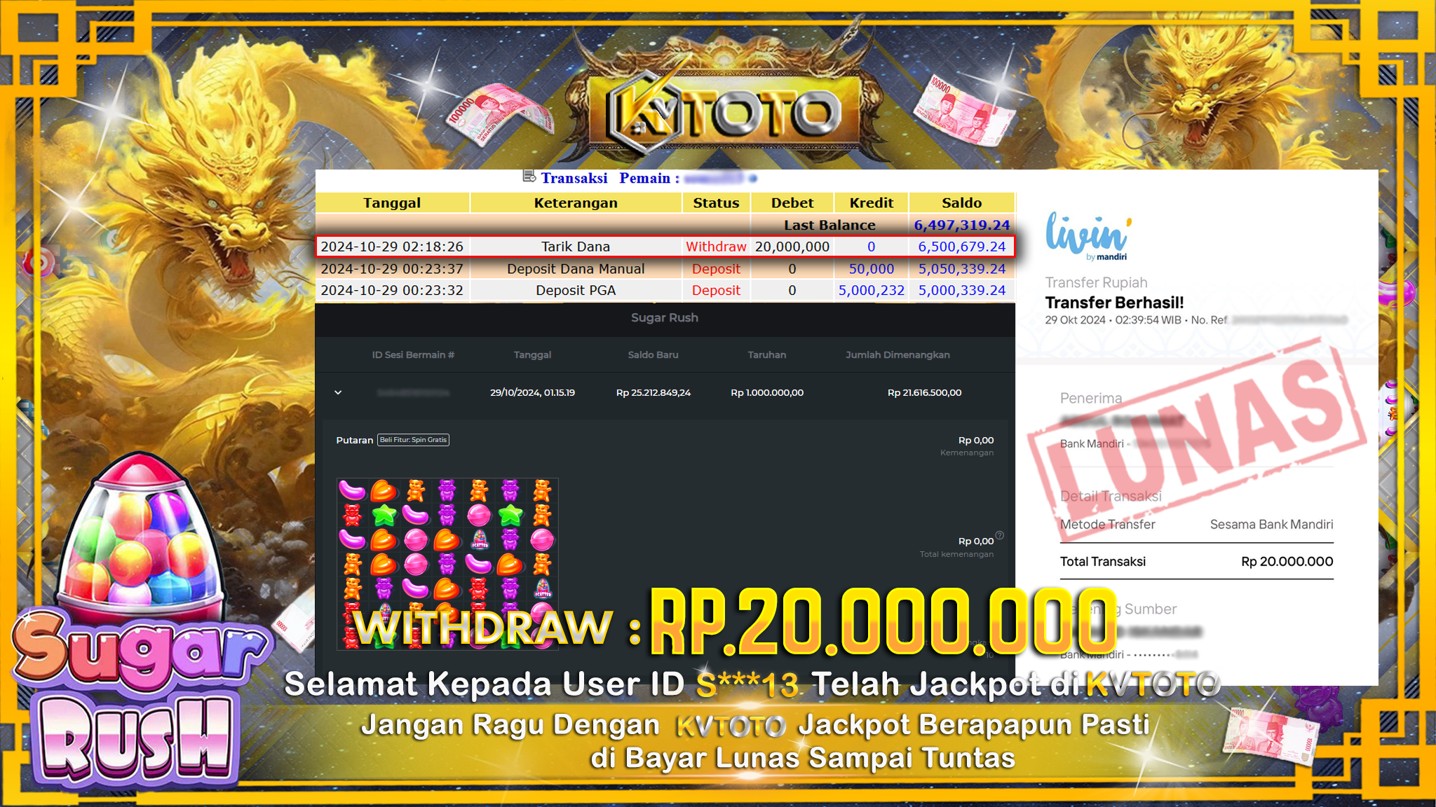 ✨ JACKPOT Di SLOT SUGAR RUSH ✨