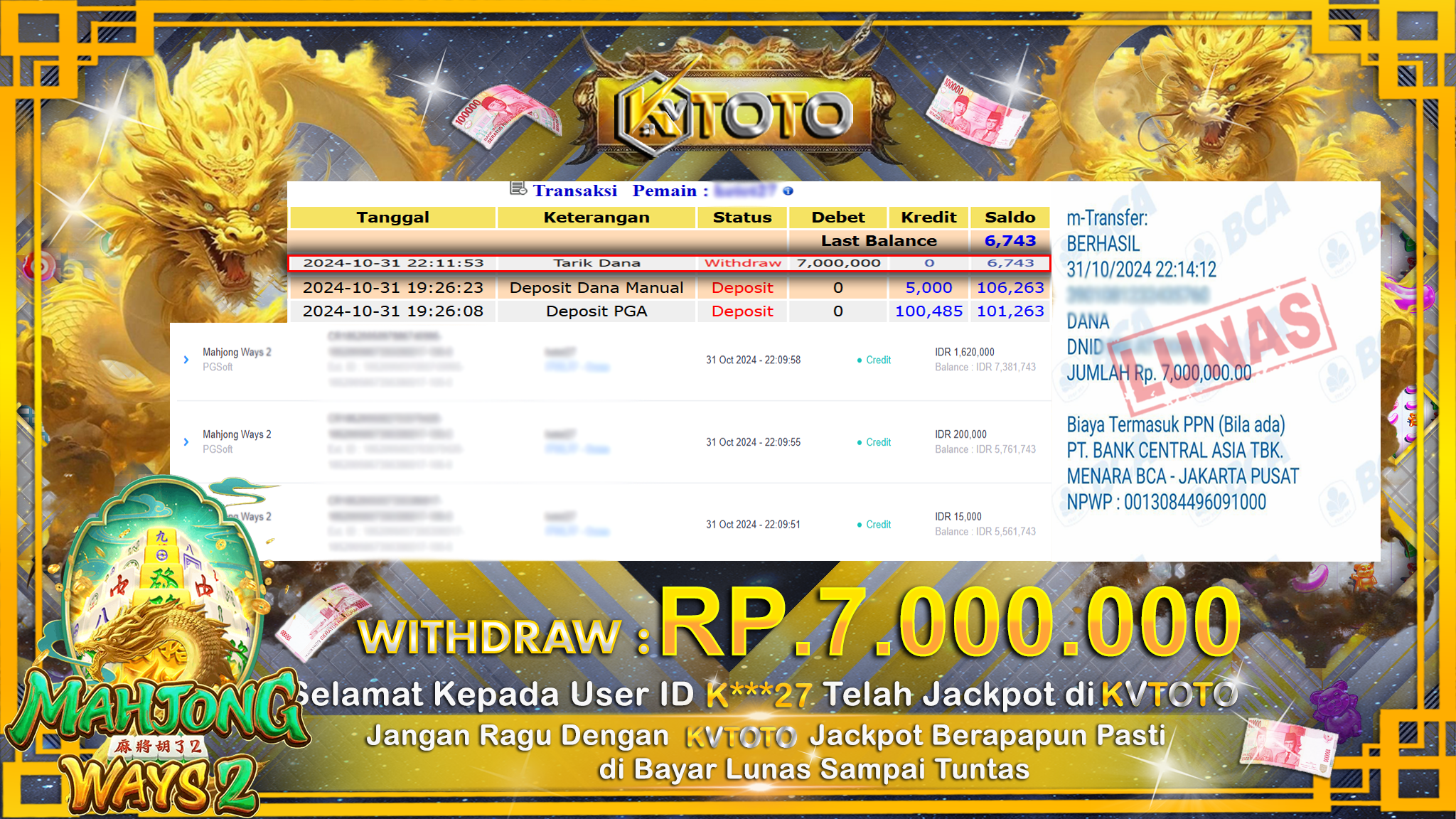 ✨ JACKPOT Di SLOT MAHJONG WAYS 2 ✨