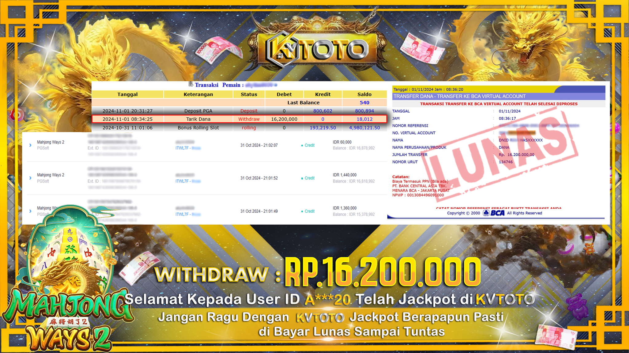 ✨ JACKPOT Di  SLOT MAHJONG WAYS 2  ✨