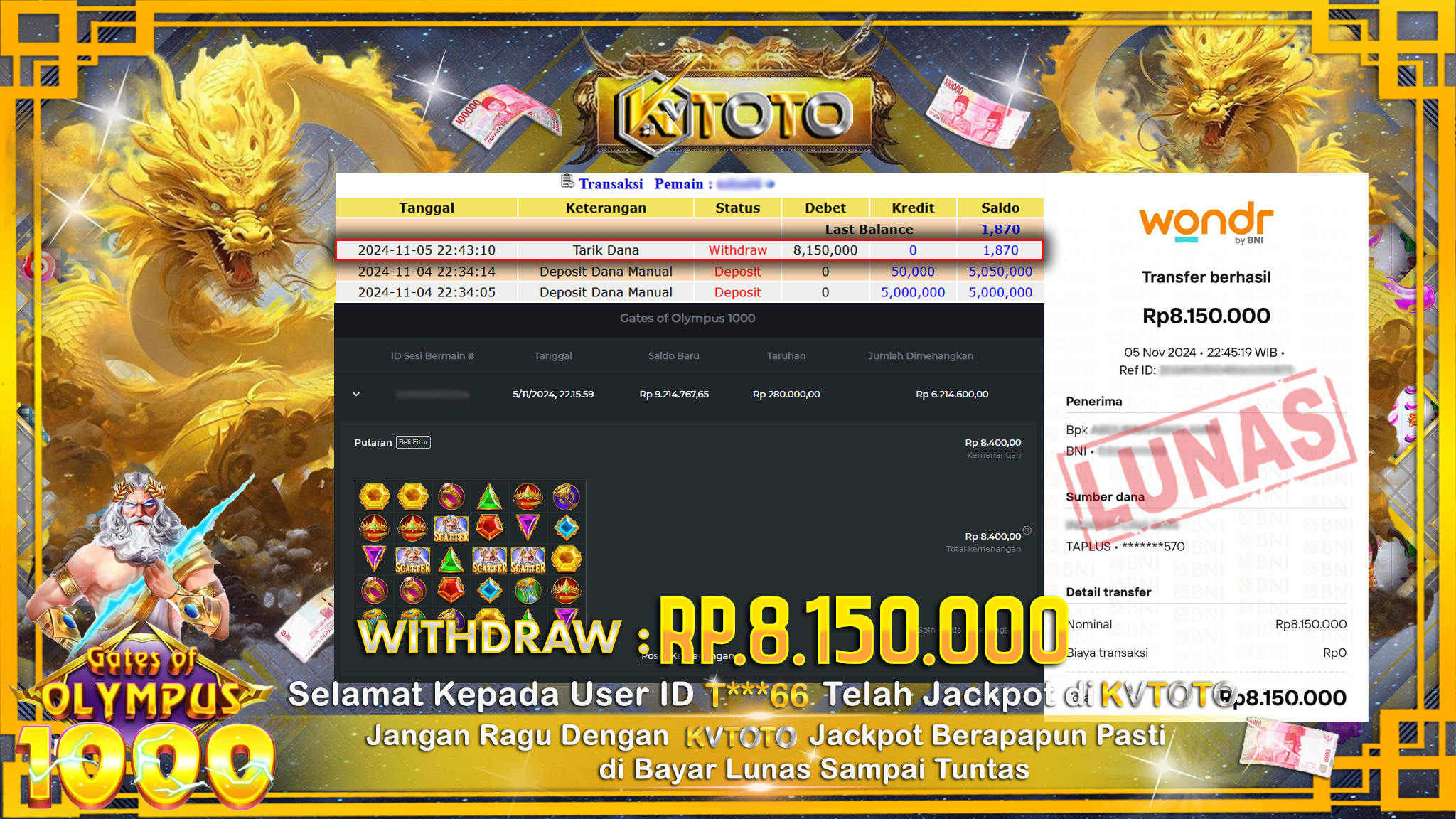 ✨ JACKPOT Di SLOT GATES OF OLYMPUS 1000 ✨