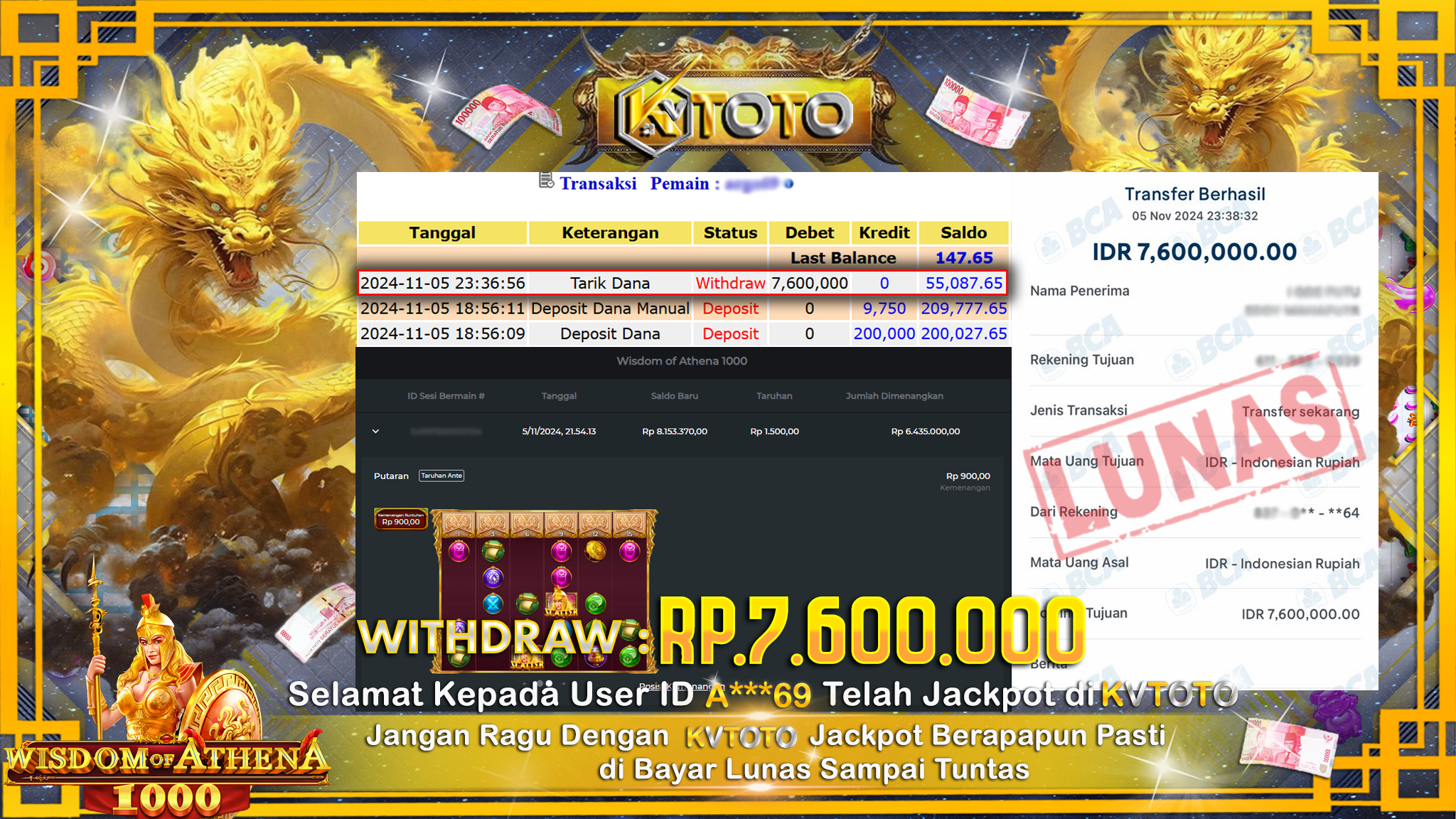 ✨ JACKPOT Di SLOT WISDHOM OF ATHENA 1000 ✨
