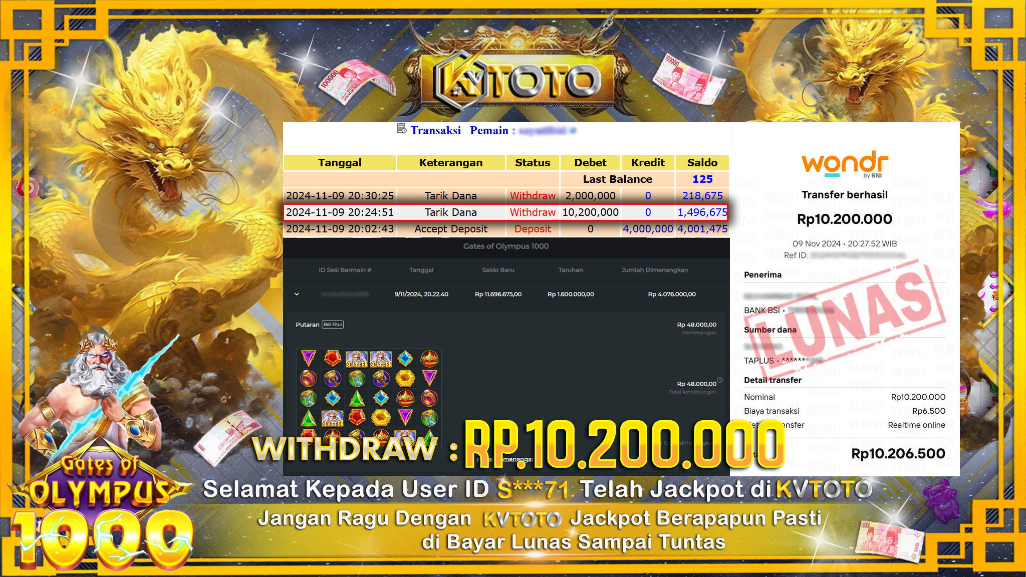 ✨ JACKPOT Di SLOT GATES OF OLYMPUS 1000 ✨