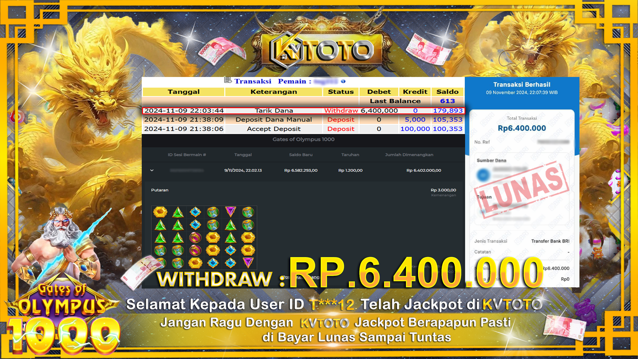 ✨ JACKPOT Di SLOT GATES OF OLYMPUS 1000 ✨