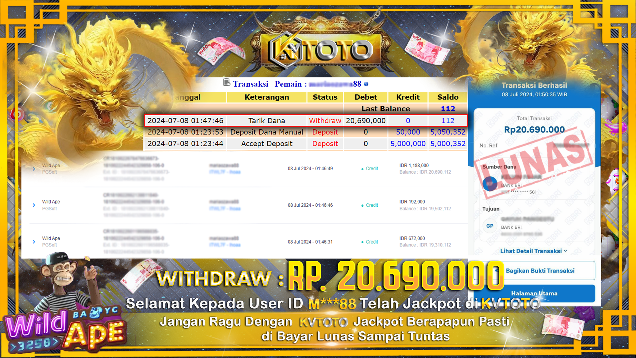 ✨ JACKPOT DI  SLOT WILD APE  ✨