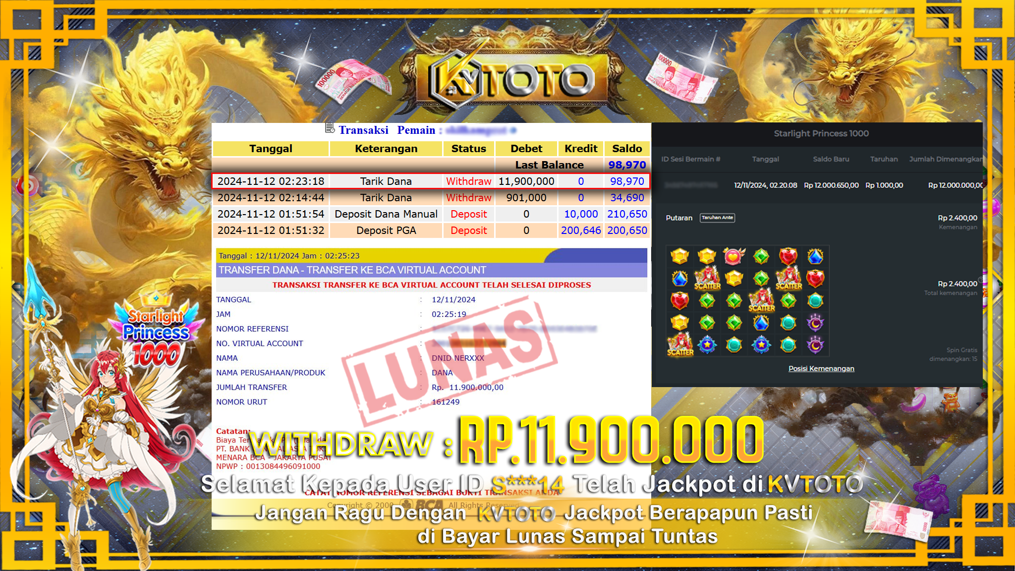 ✨ JACKPOT Di SLOT STARLIGHT PRINCEESS 1000   ✨