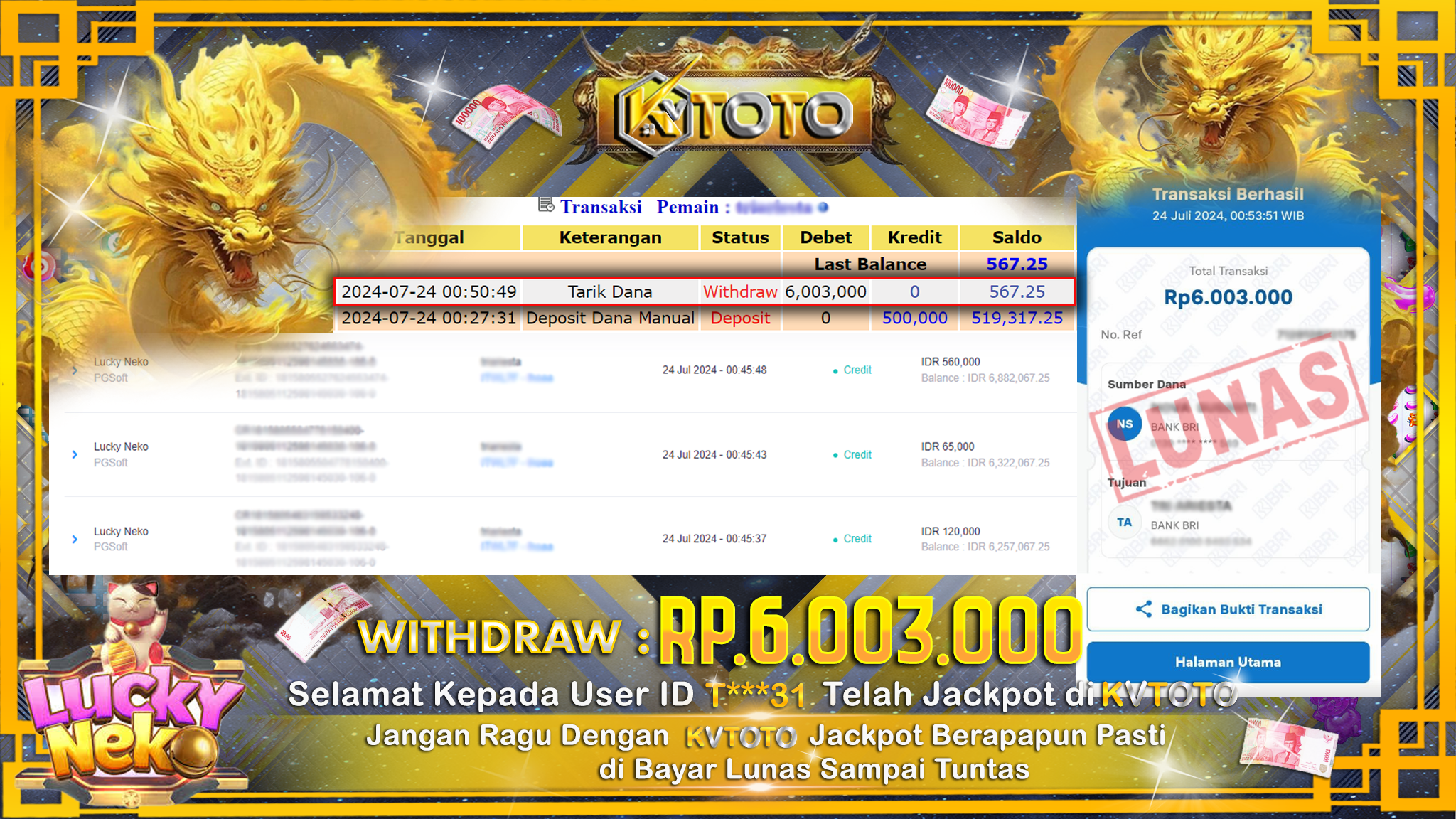 ✨ JACKPOT DI SLOT LUCKY NEKO ✨