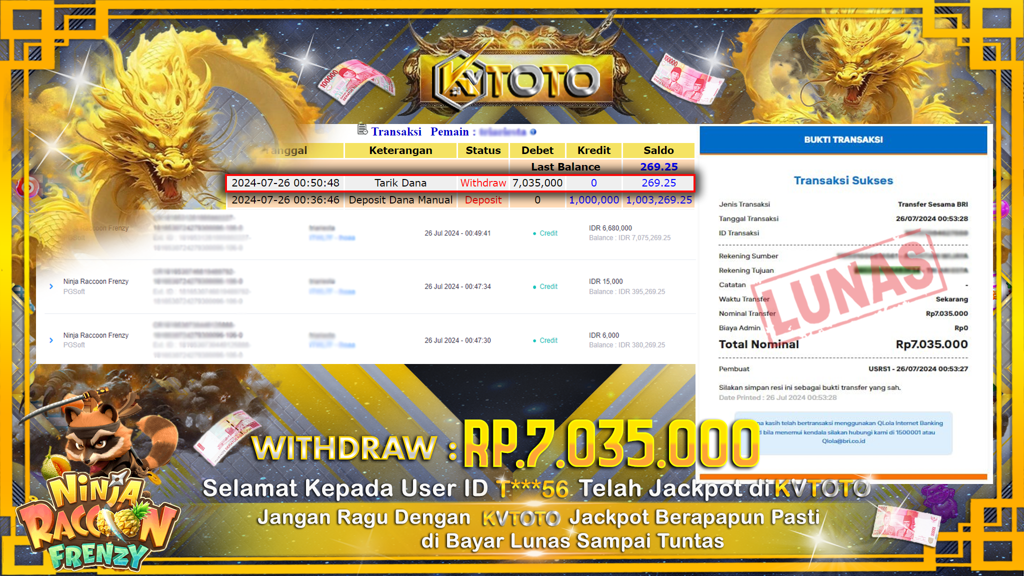 ✨ JACKPOT DI SLOT NINJA RACOON FRENZY ✨