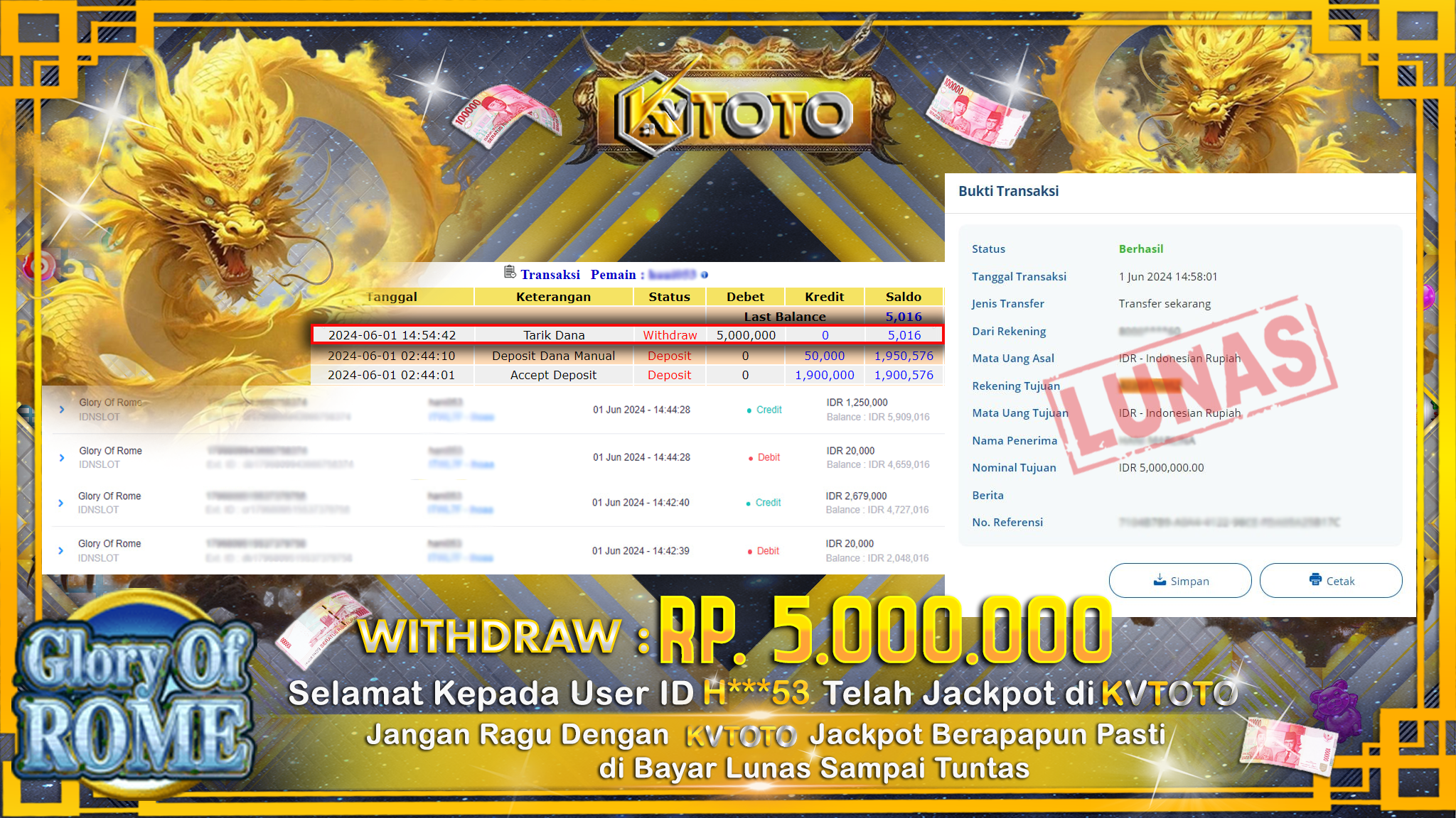 ✨ JACKPOT DI  SLOT GLORY OF ROME ✨
